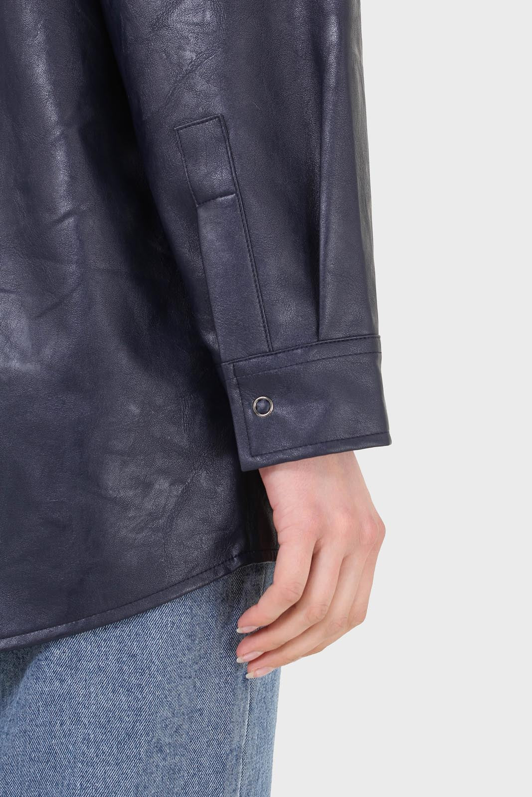 Navy vegan leather oversized shirt_5