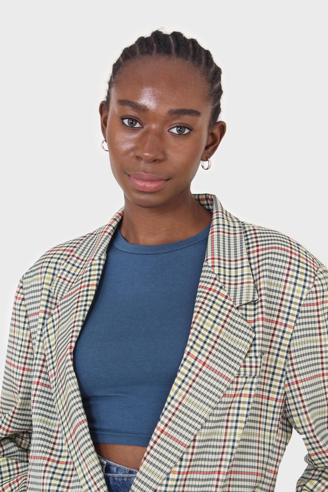 Pale yellow and red green oversized checked blazer_7