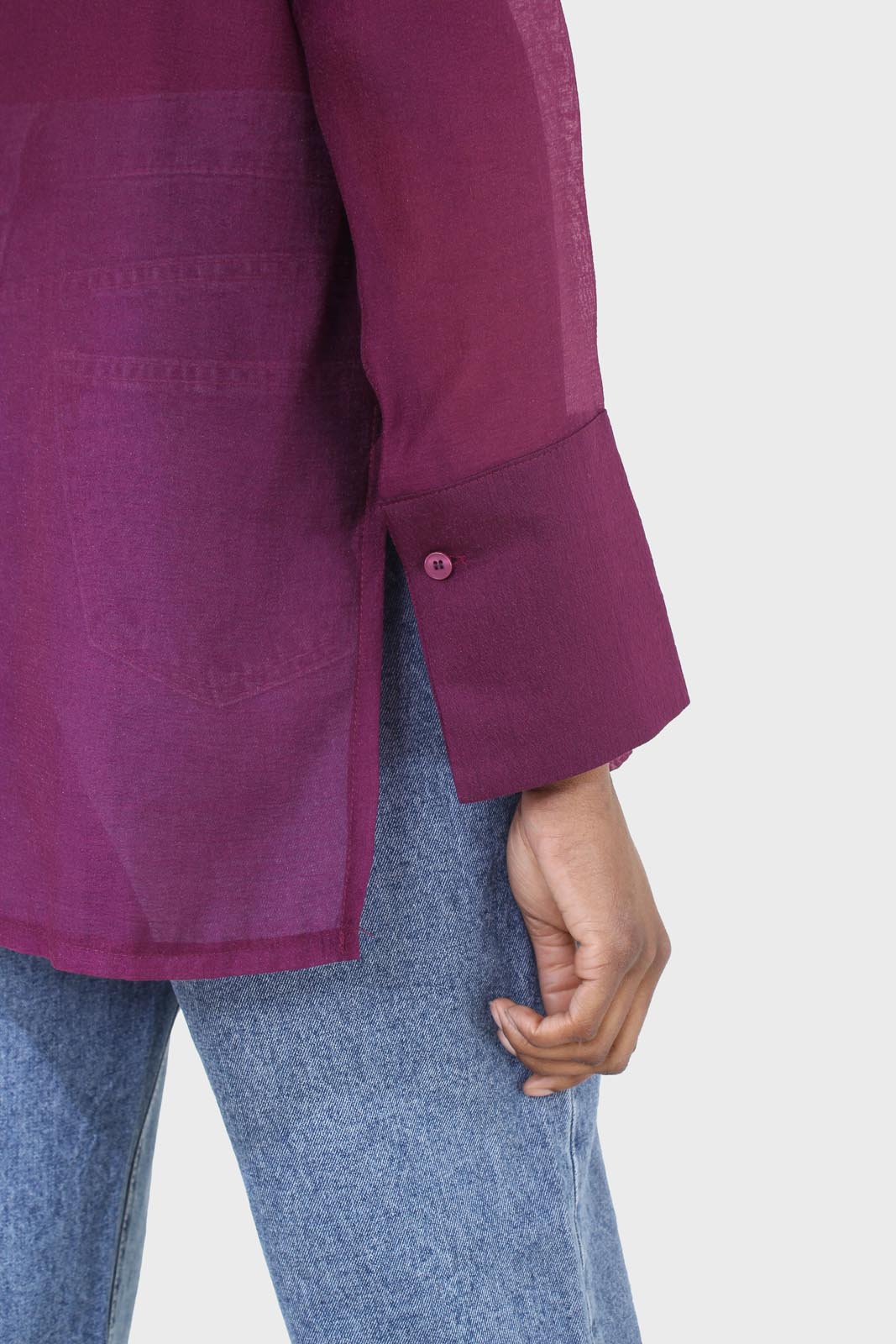 Purple pintuck sheer oversized long shirt_7