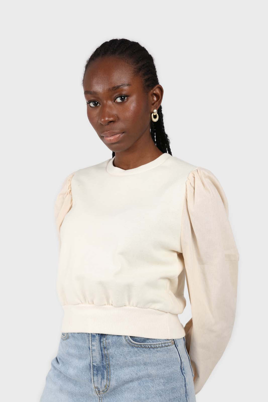 Cream balloon sleeve crop sweatshirt_1