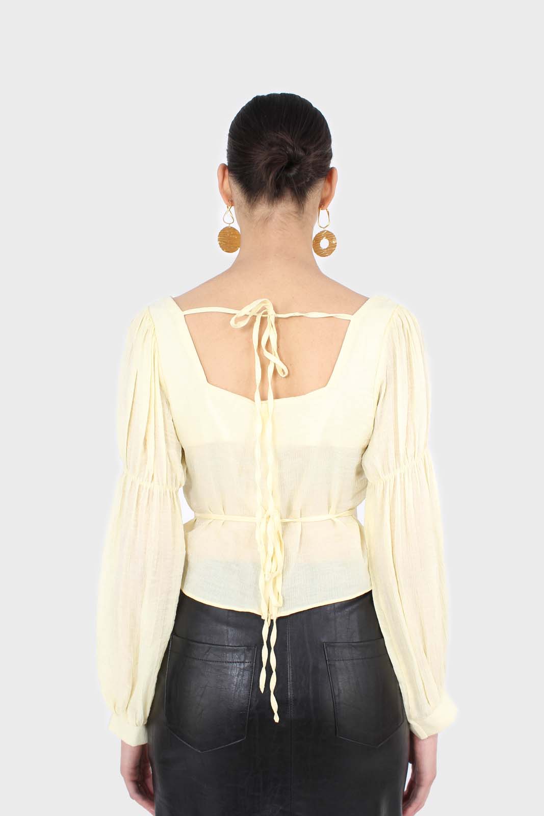 Yellow balloon sleeve bodice tie back top_2