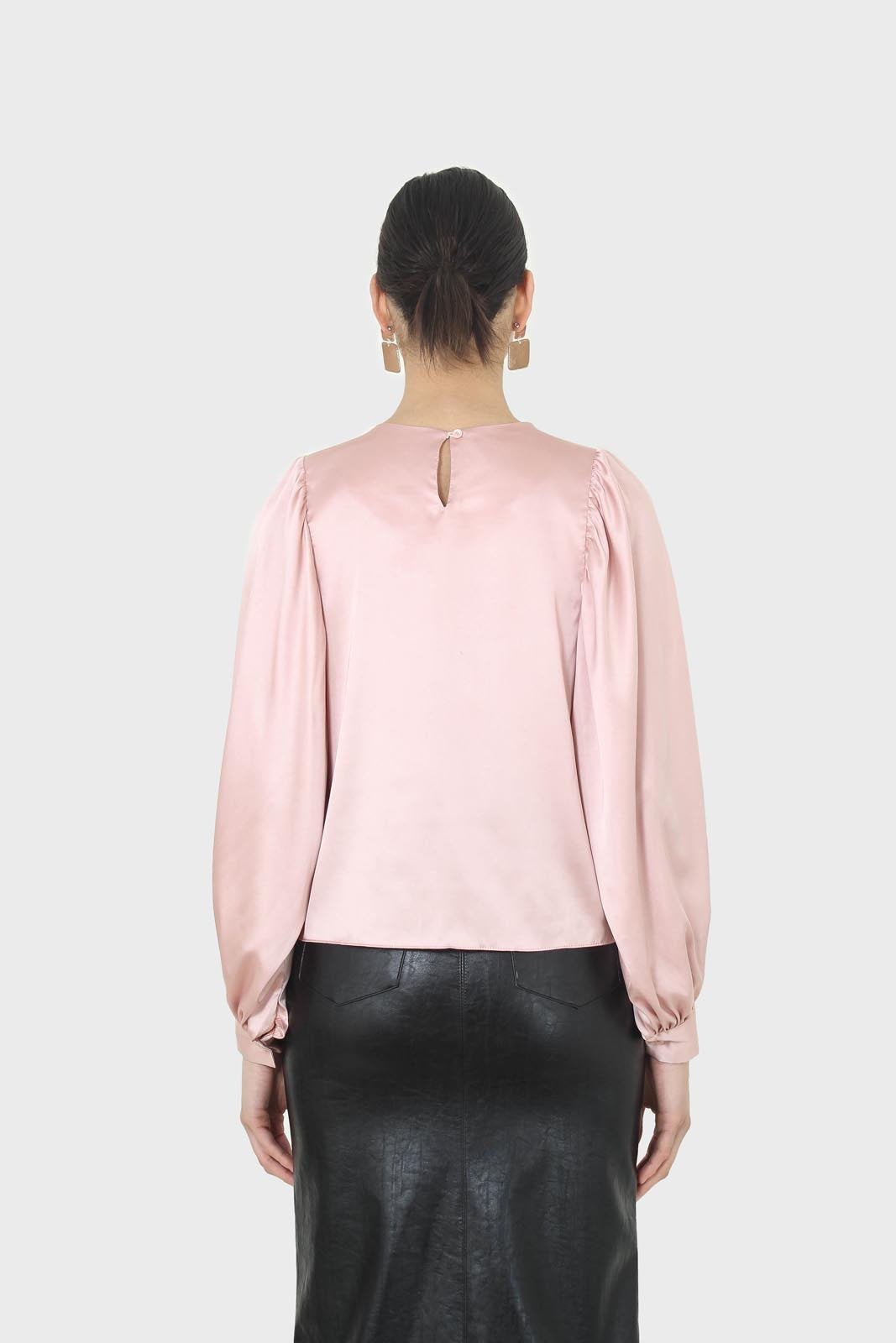 Pink silky balloon sleeve blouse_2
