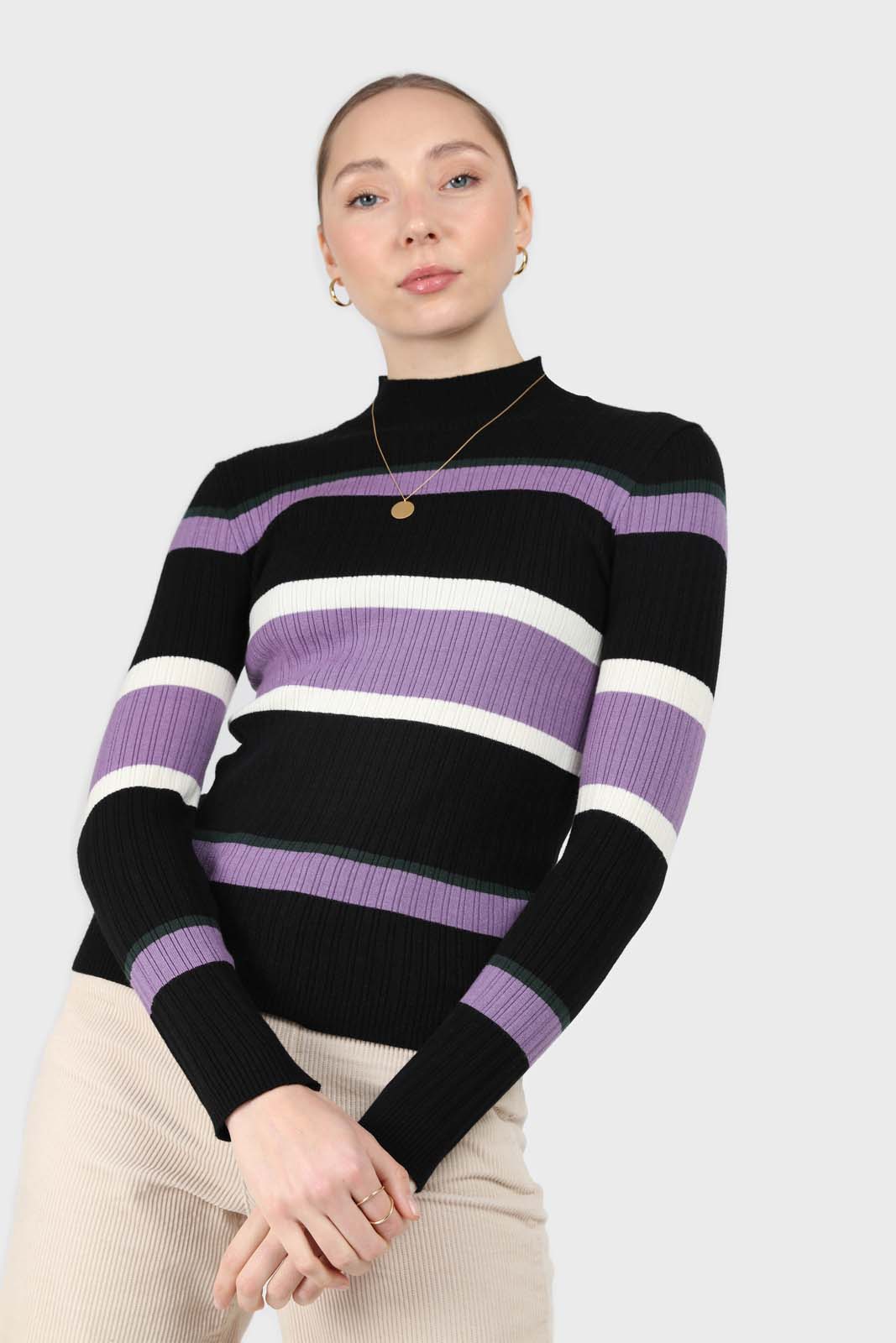 Black and lilac multi stripe long sleeve top_2
