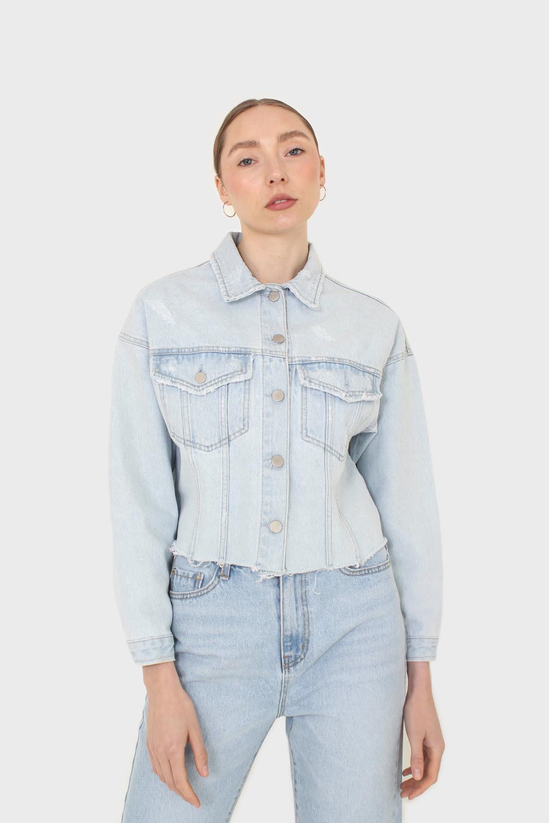 Blue cut hem crop denim jacket_2