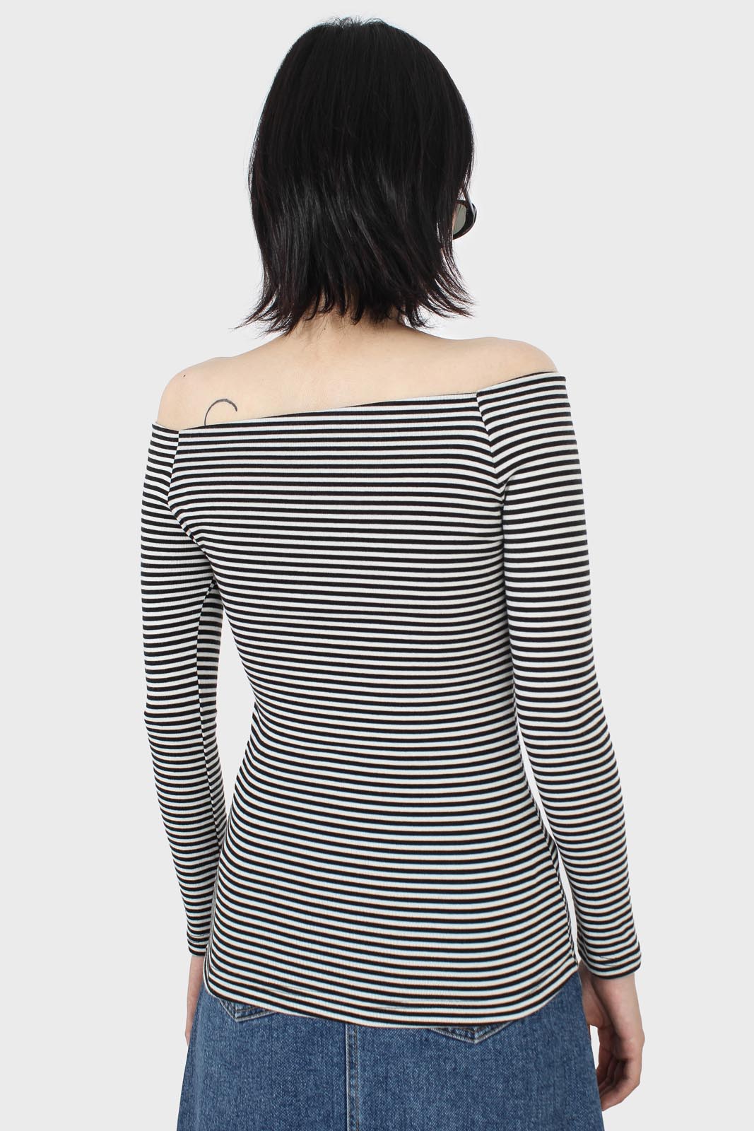 Black and white stripe off shoulder top_3