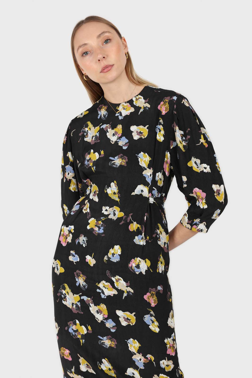 Black floral bias cut long sleeved maxi dress_3