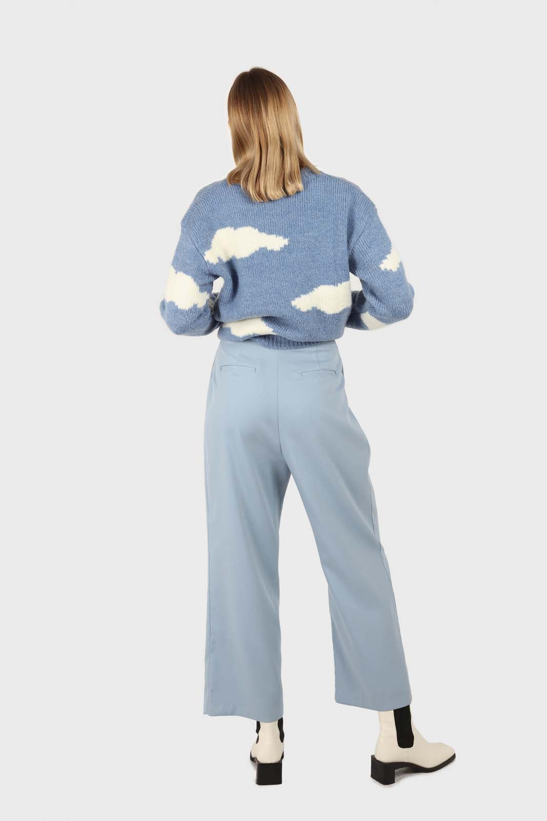 Mid blue wide leg tab waist smart trousers_9