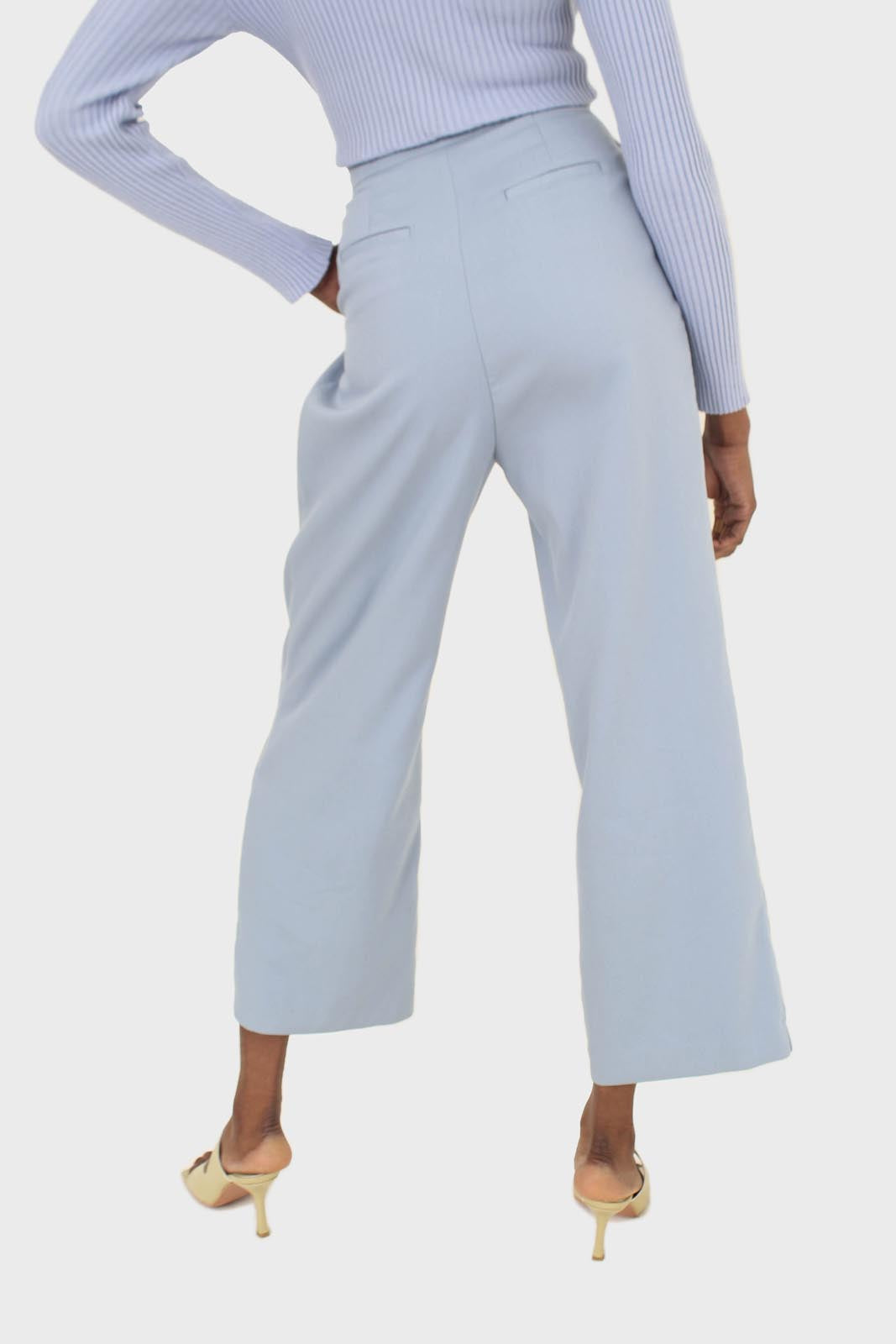Mid blue wide leg tab waist smart trousers_3