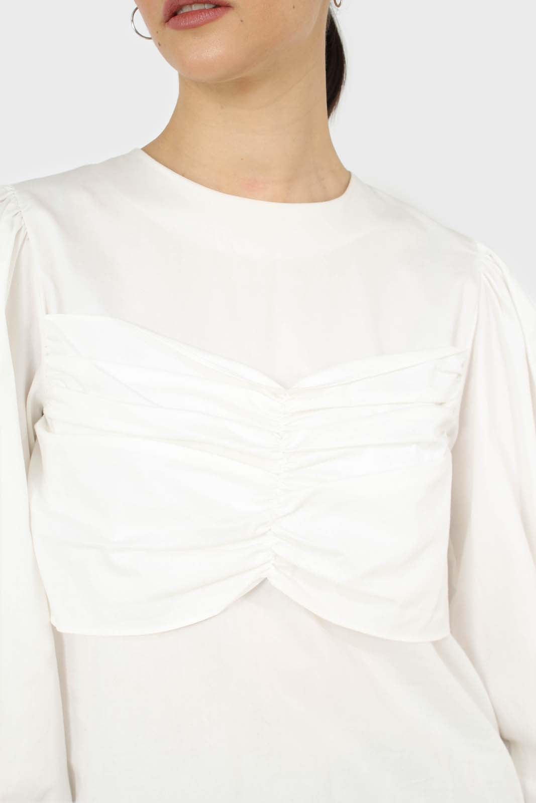 Ivory ruched chest panel long sleeved blouse_4