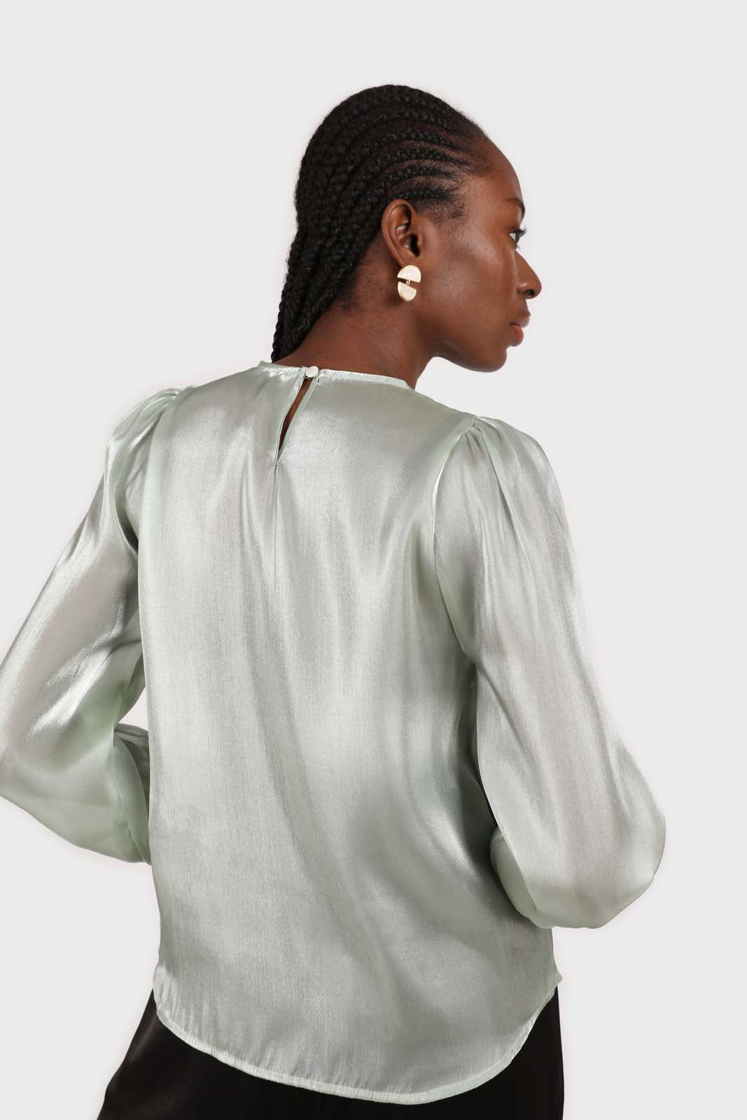 Mint green balloon sleeve silky top_2