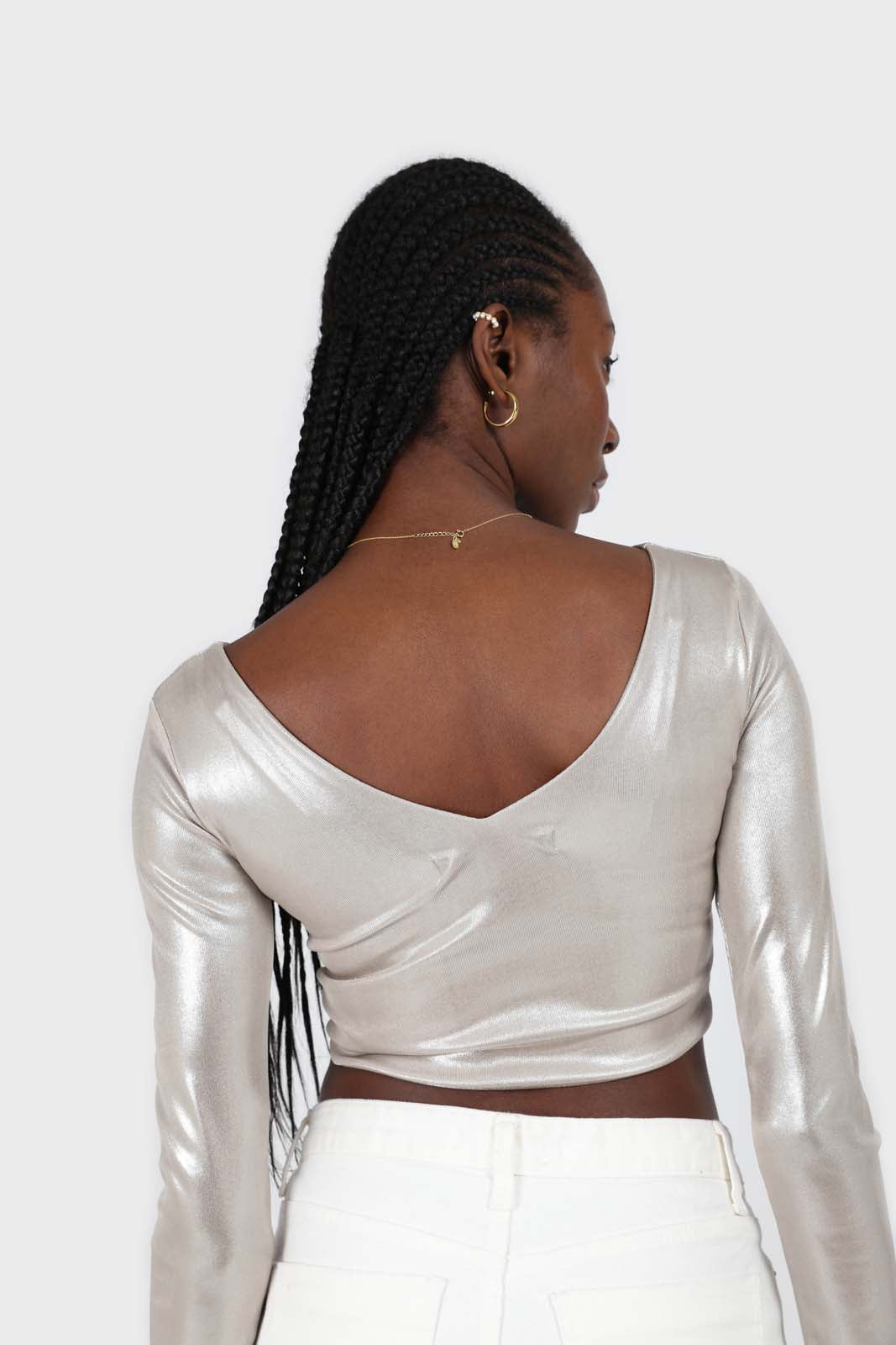 Silver twist front long sleeved crop top_2