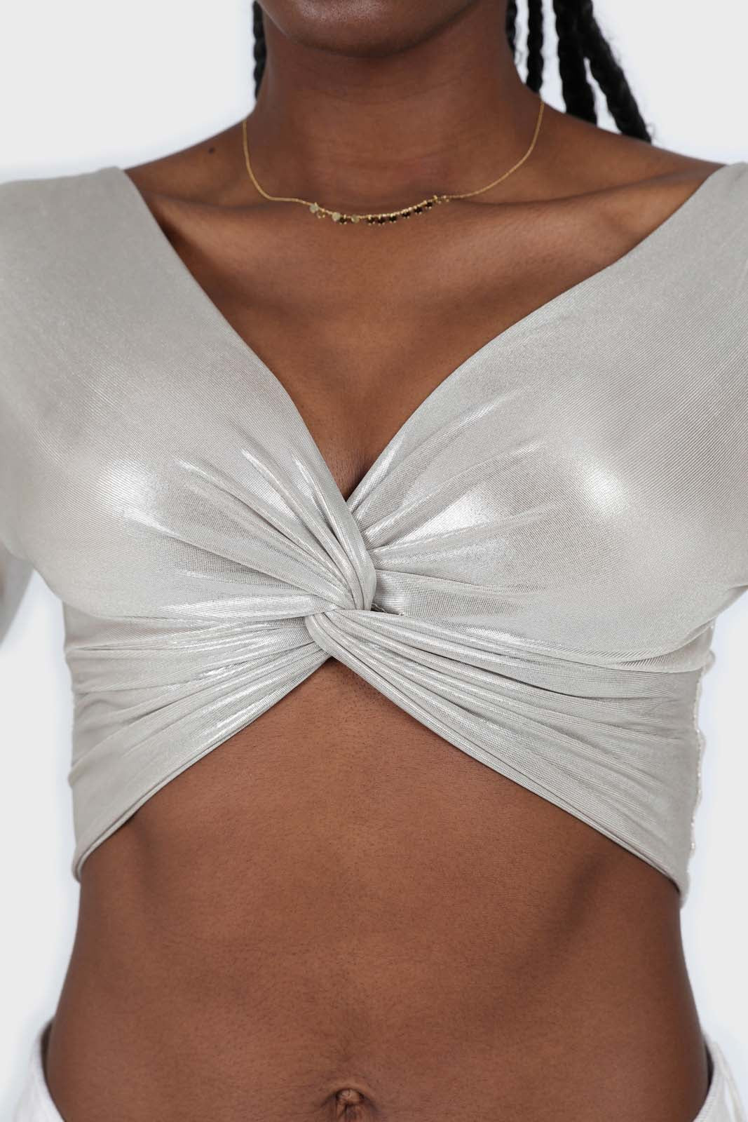 Silver twist front long sleeved crop top_4
