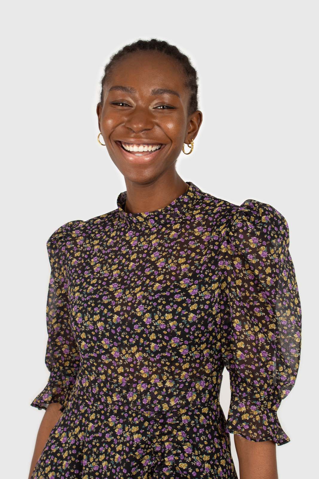 Black and purple yellow floral sheer midi dress_5