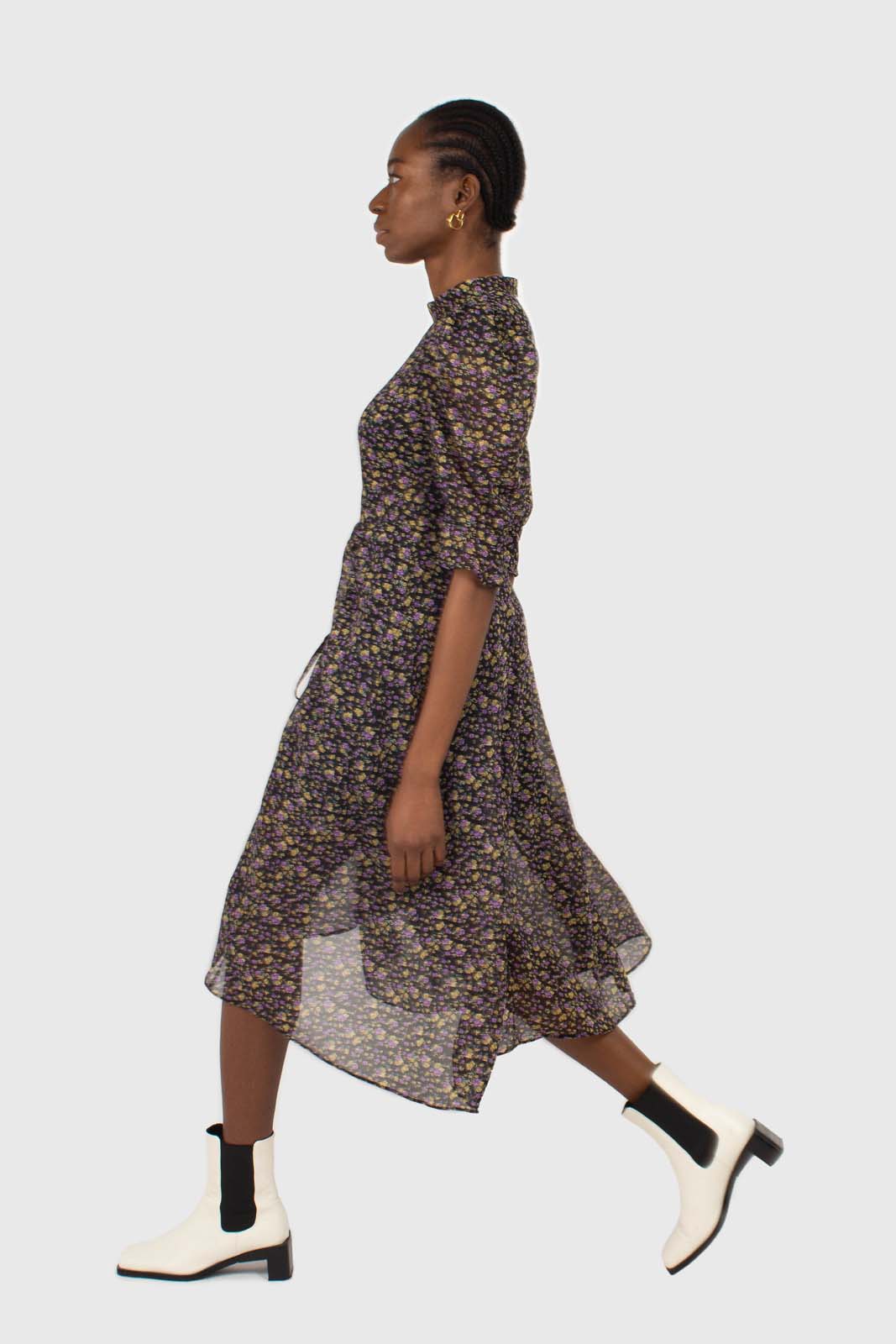 Black and purple yellow floral sheer midi dress_6