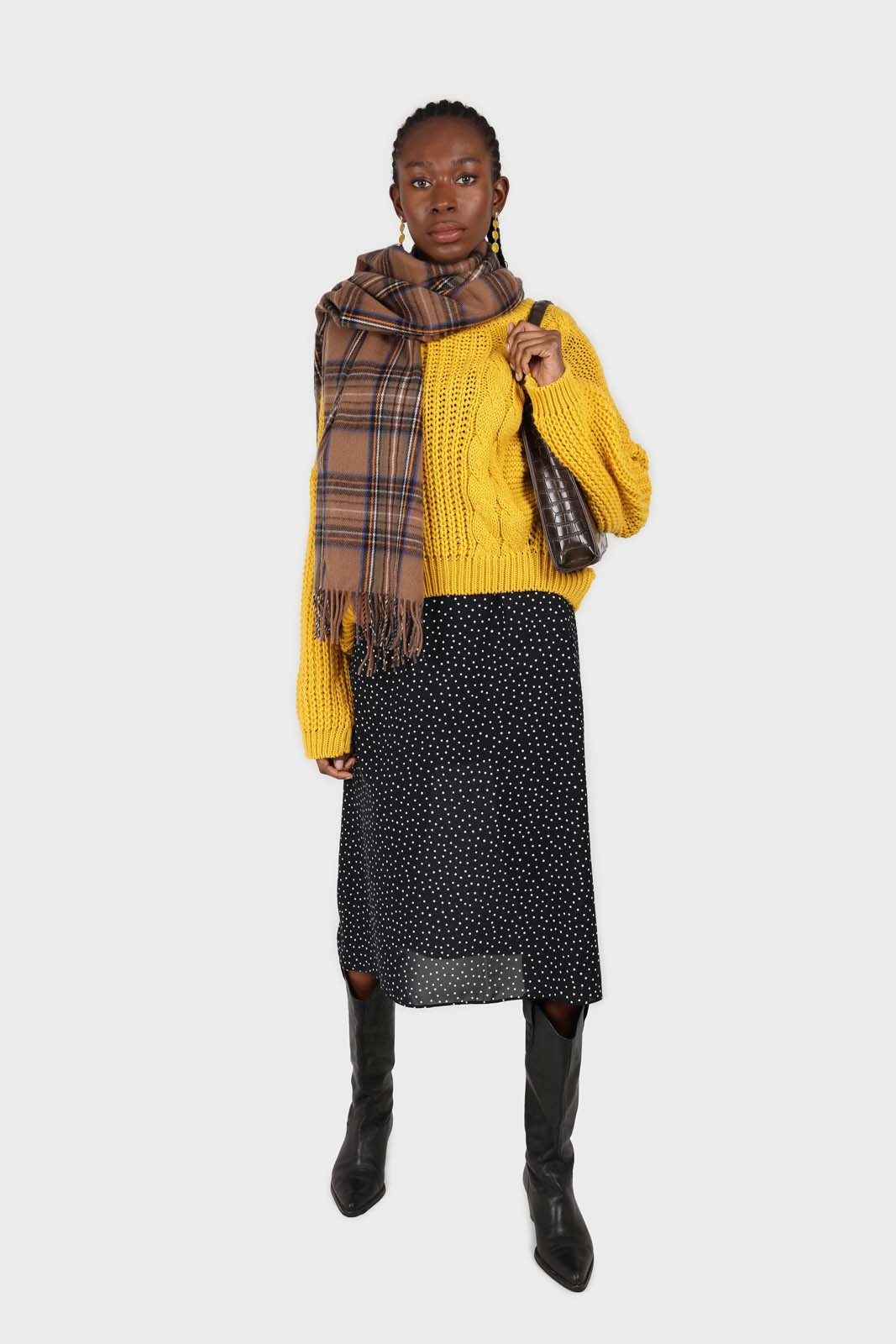 Navy and white polka dot flare midi skirt_9