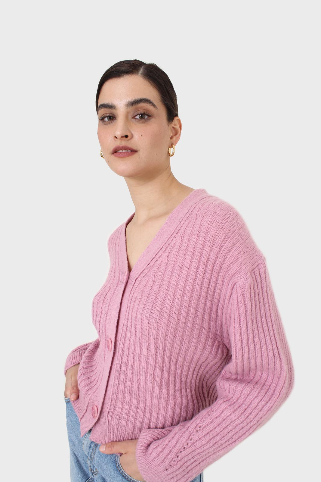 Pink ribbed alpaca blend cardigan_5