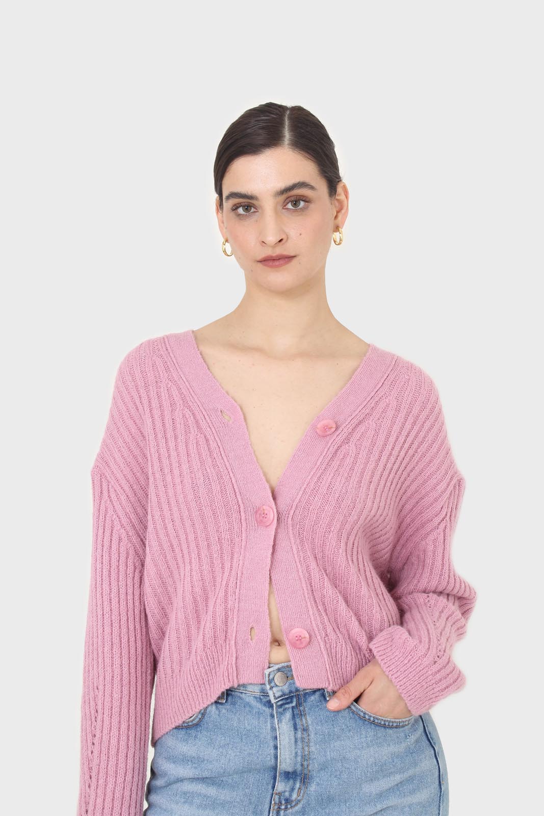 Pink ribbed alpaca blend cardigan_8