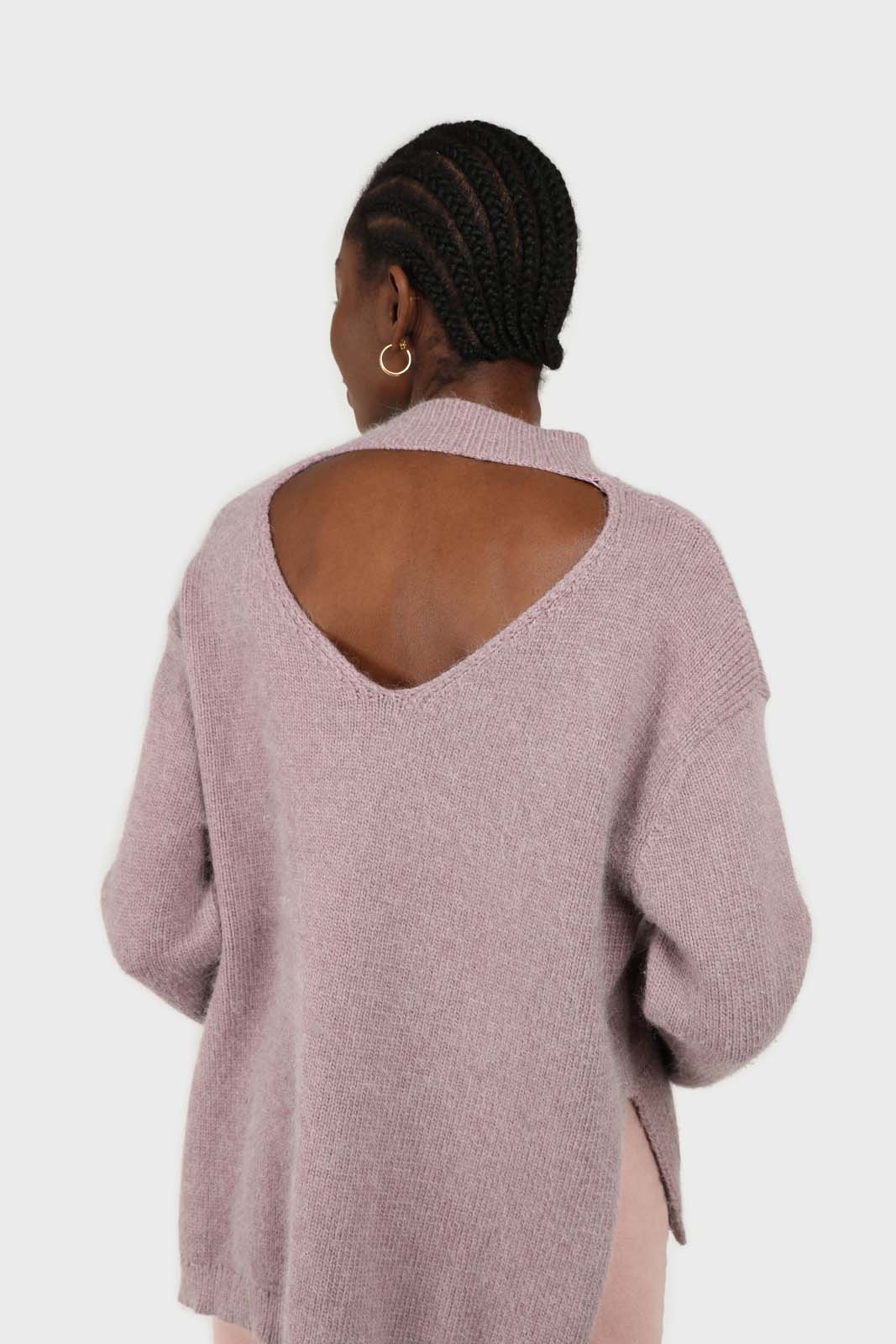 Lilac mock neck open back angora jumper_7