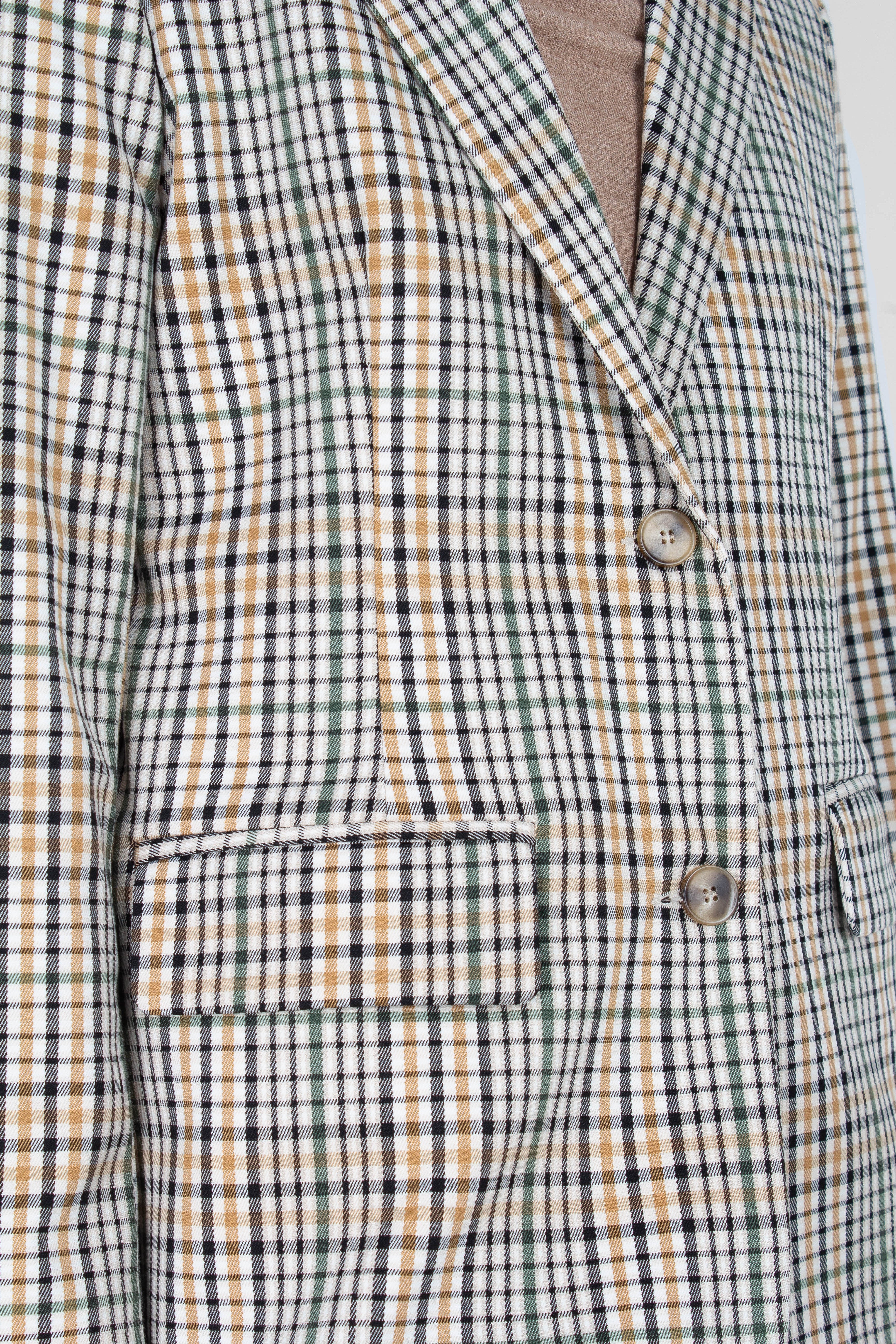 Green mustard and beige check blazer_4