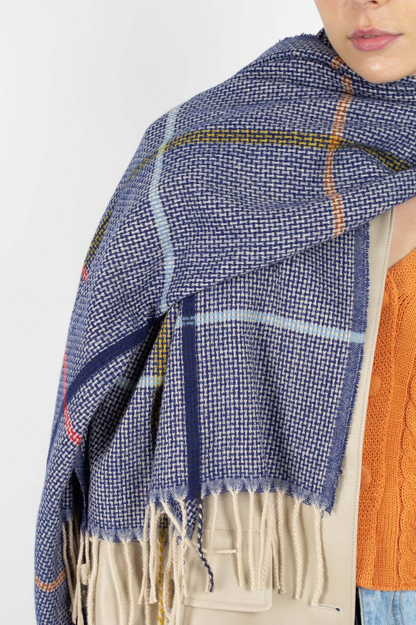 Blue multicolor box check scarf_2