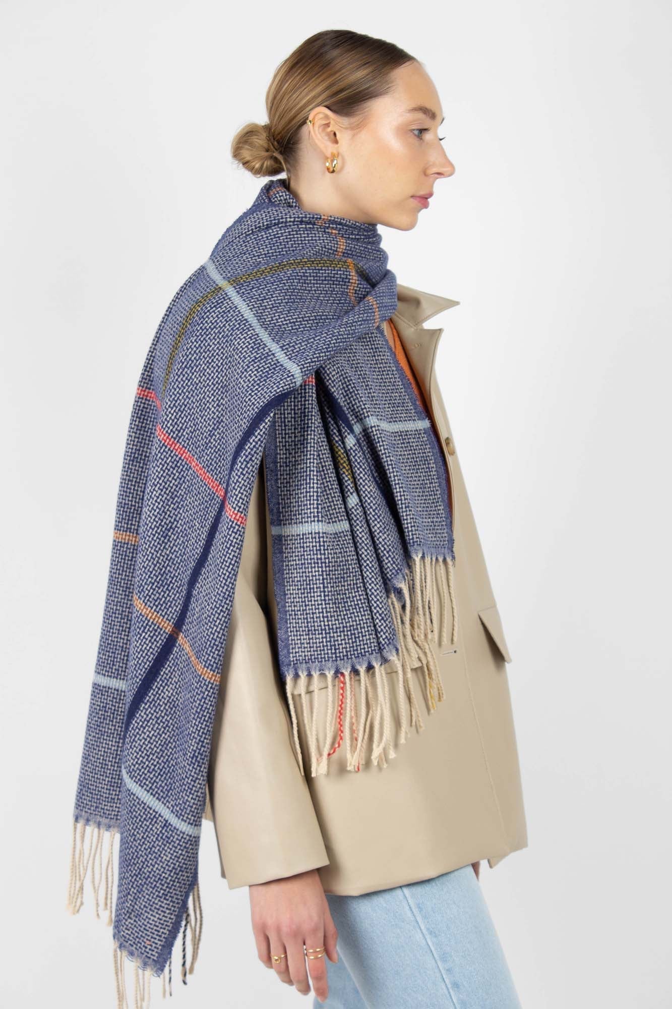 Blue multicolor box check scarf_1