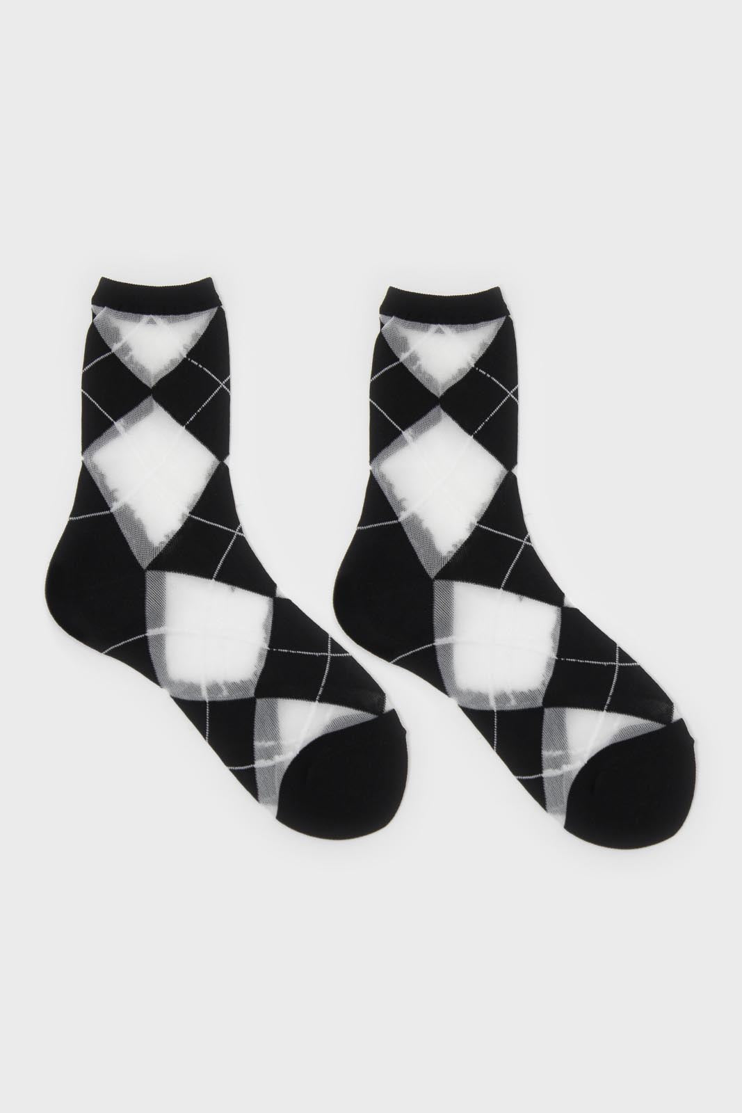 Black and white argyle cotton socks_4