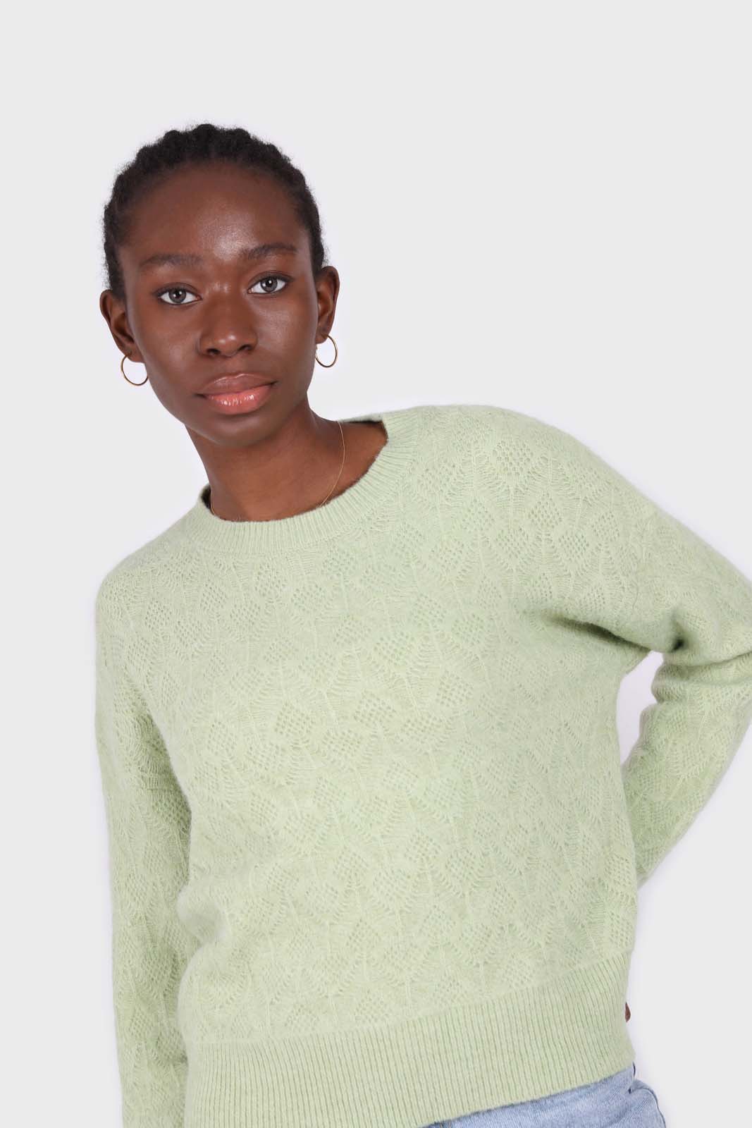 Mint green patterned brush crew neck jumper_5