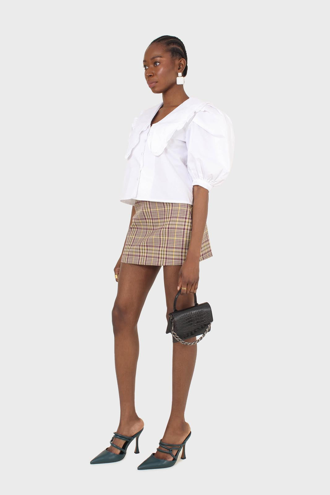 Purple and yellow checked mini skirt_4