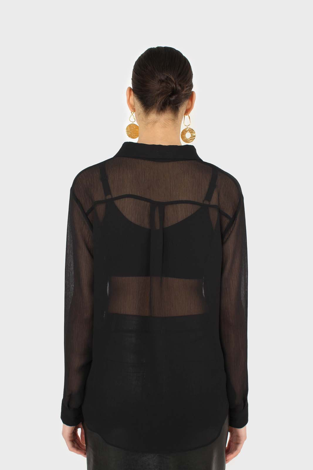 Black sheer silky shirt blouse_6