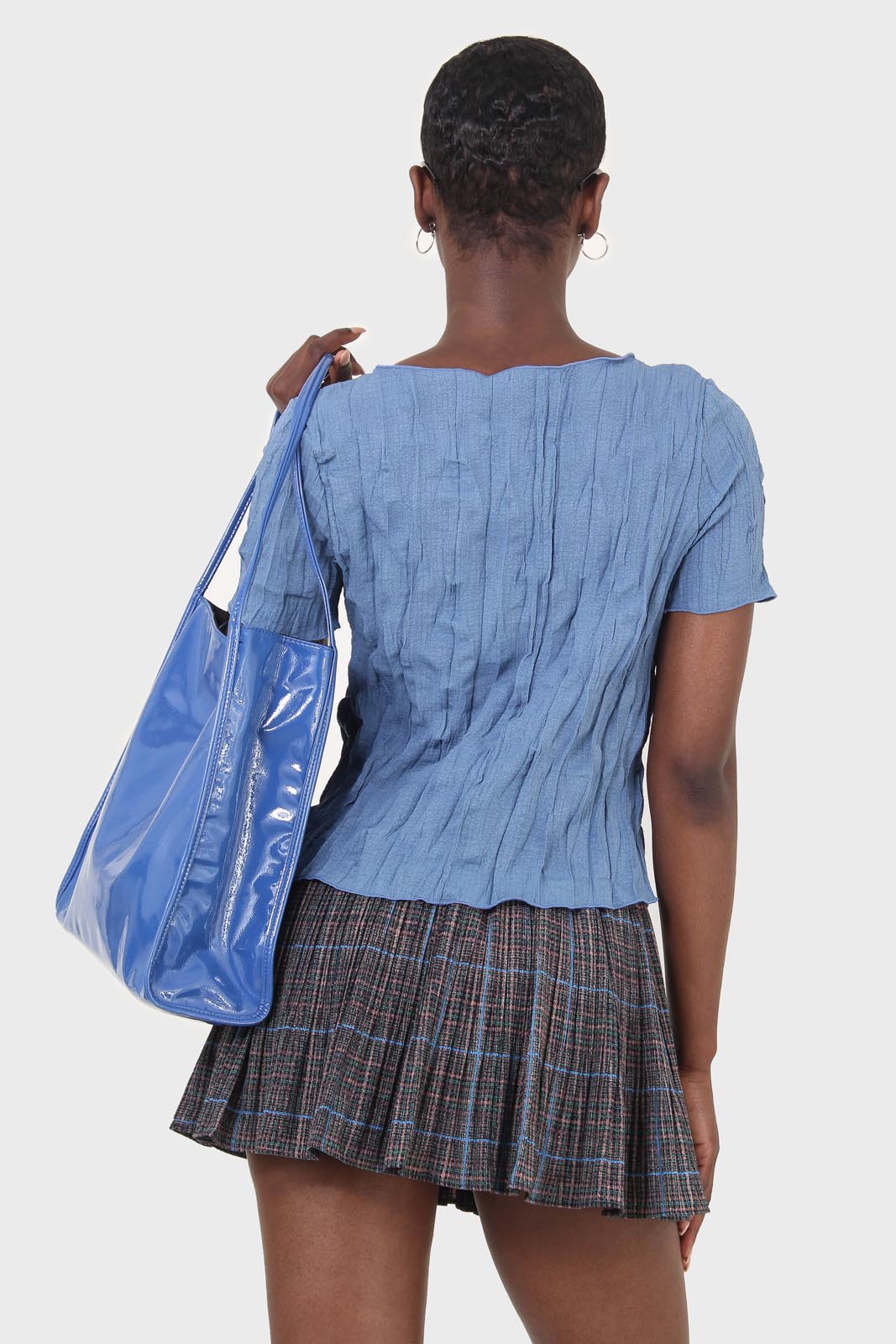 Blue checked flare pleated mini skirt_7