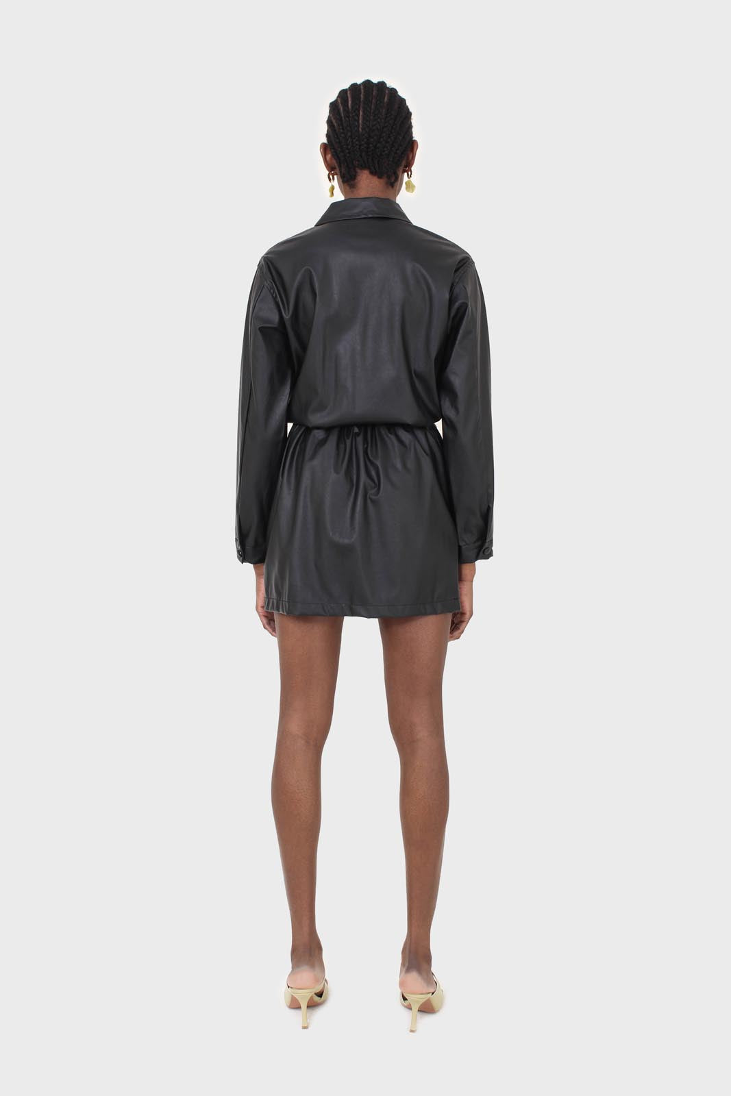 Black vegan leather skirt boiler suit_4