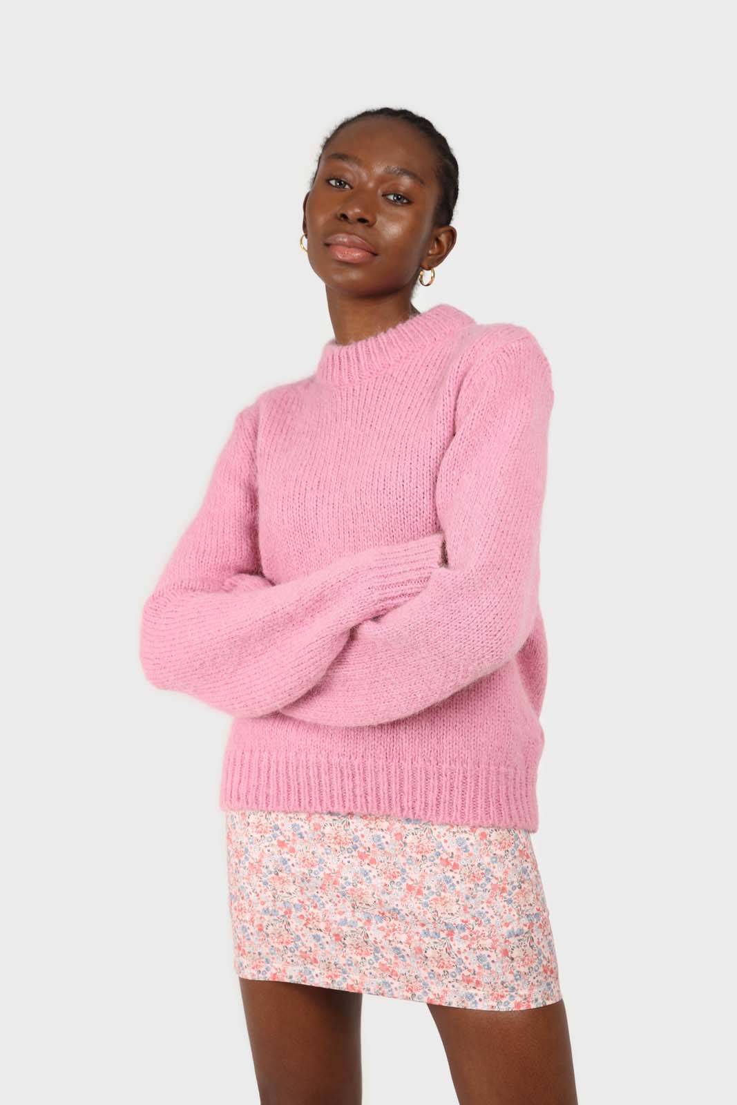 Pink ditsy floral print mini skirt_1