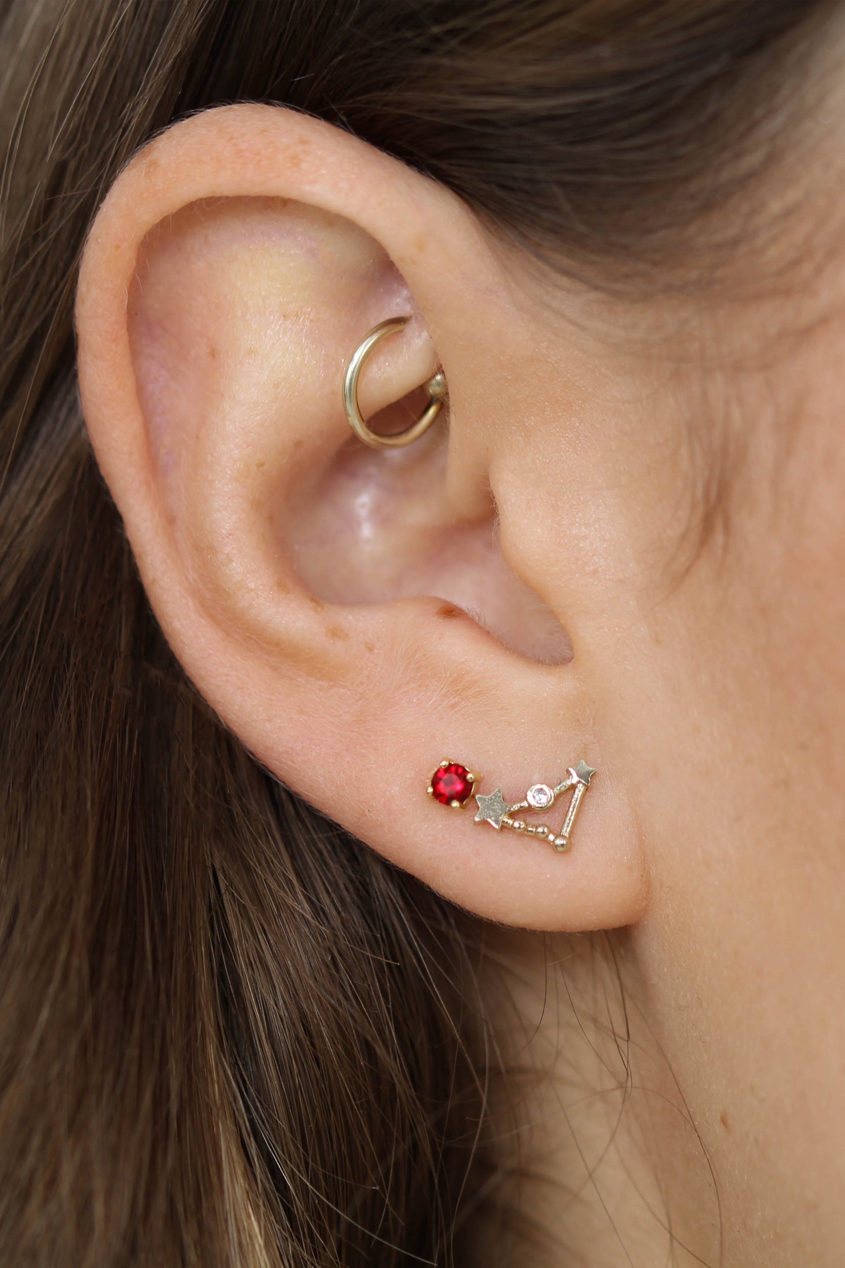 Gold birthstone zodiac earrings / Jan - Garnet wine red_2