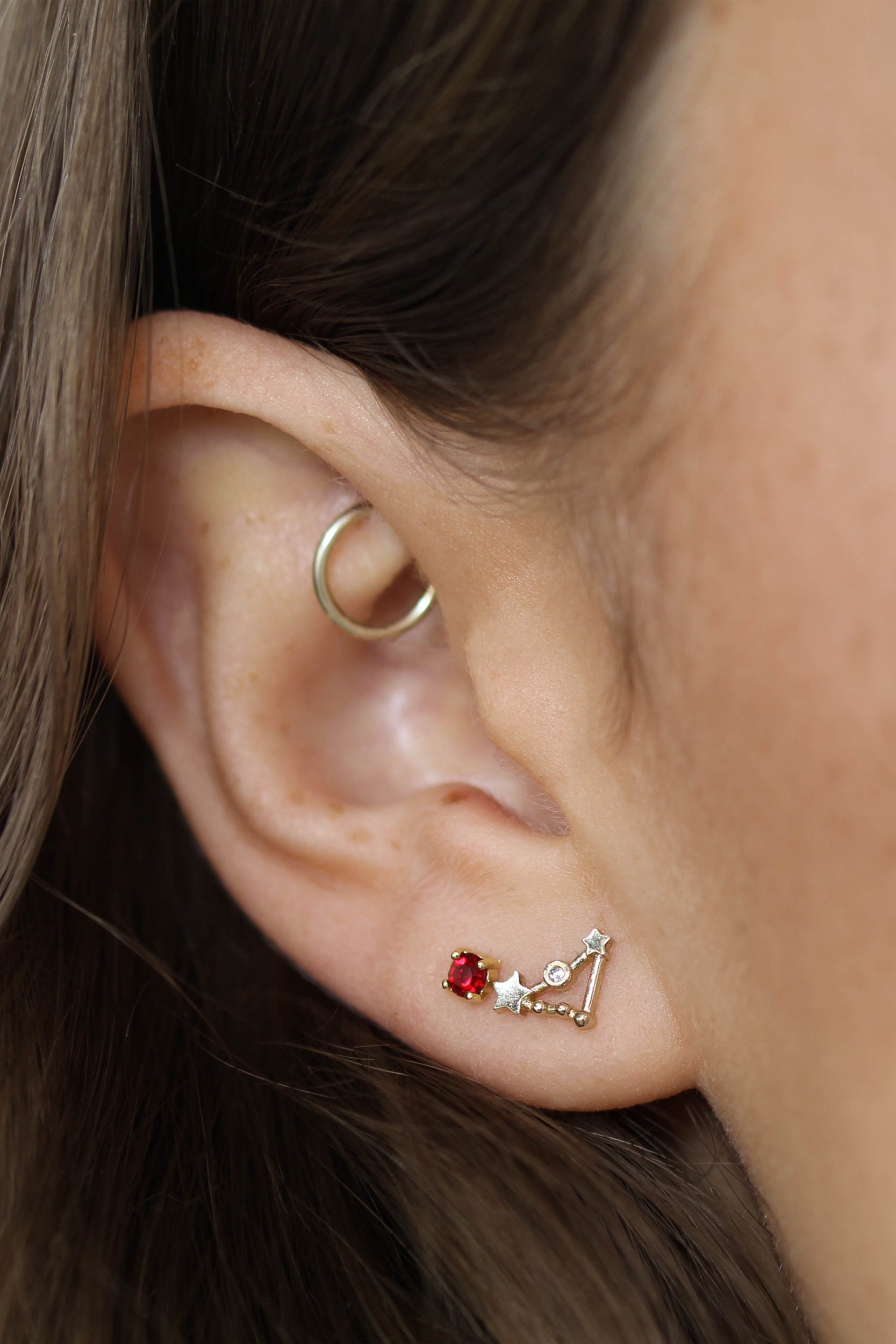 Gold birthstone zodiac earrings / Jan - Garnet wine red_3