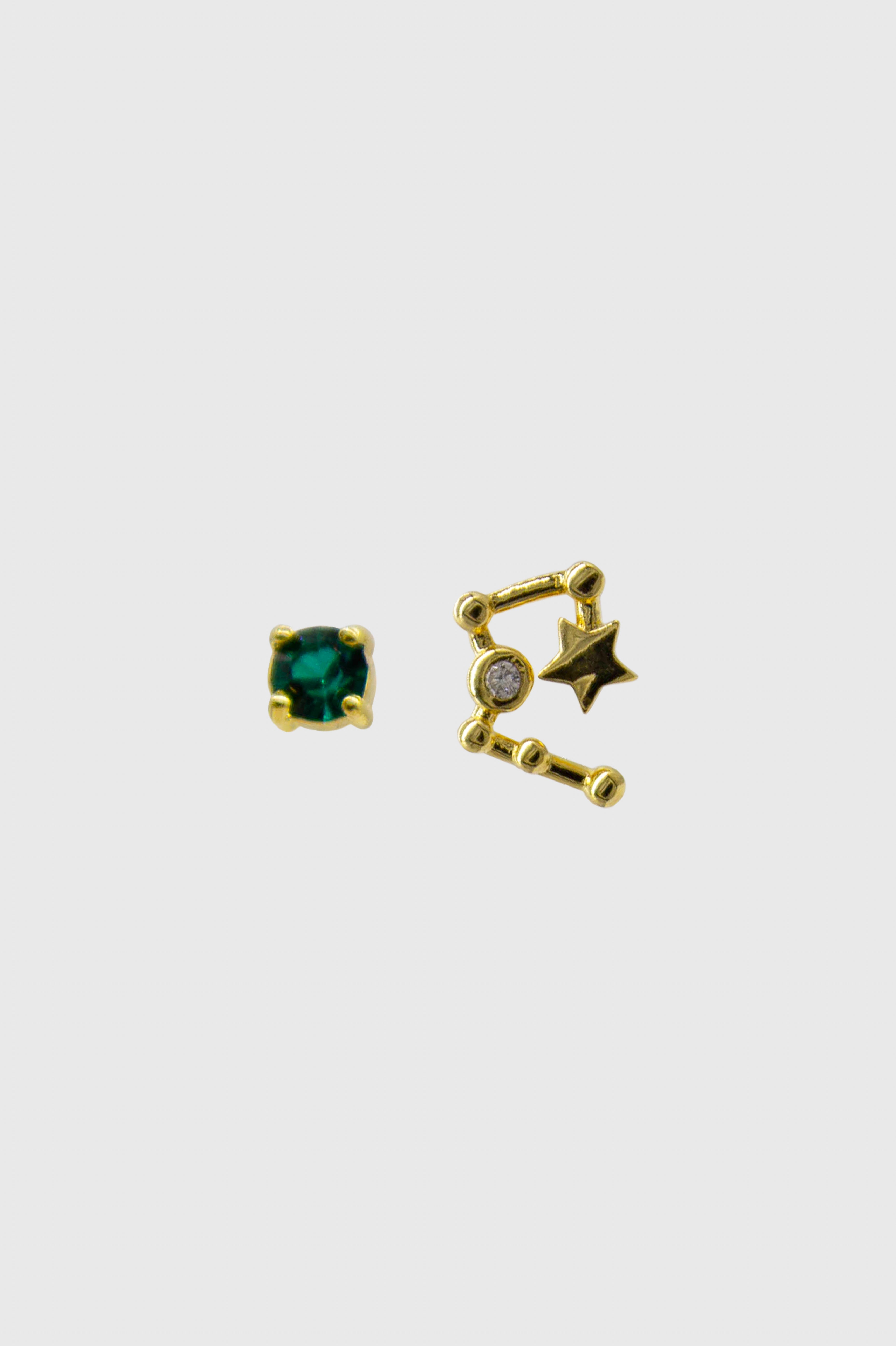 Gold birthstone zodiac earrings / May - Emerald green_1