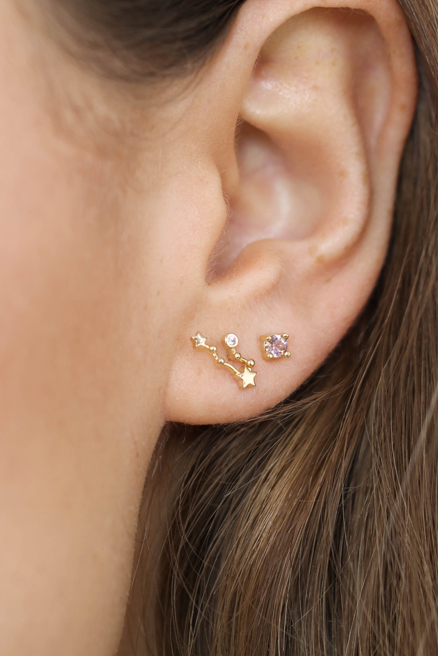 Gold birthstone zodiac earrings / Jun - Tanzanite indigo blue_2