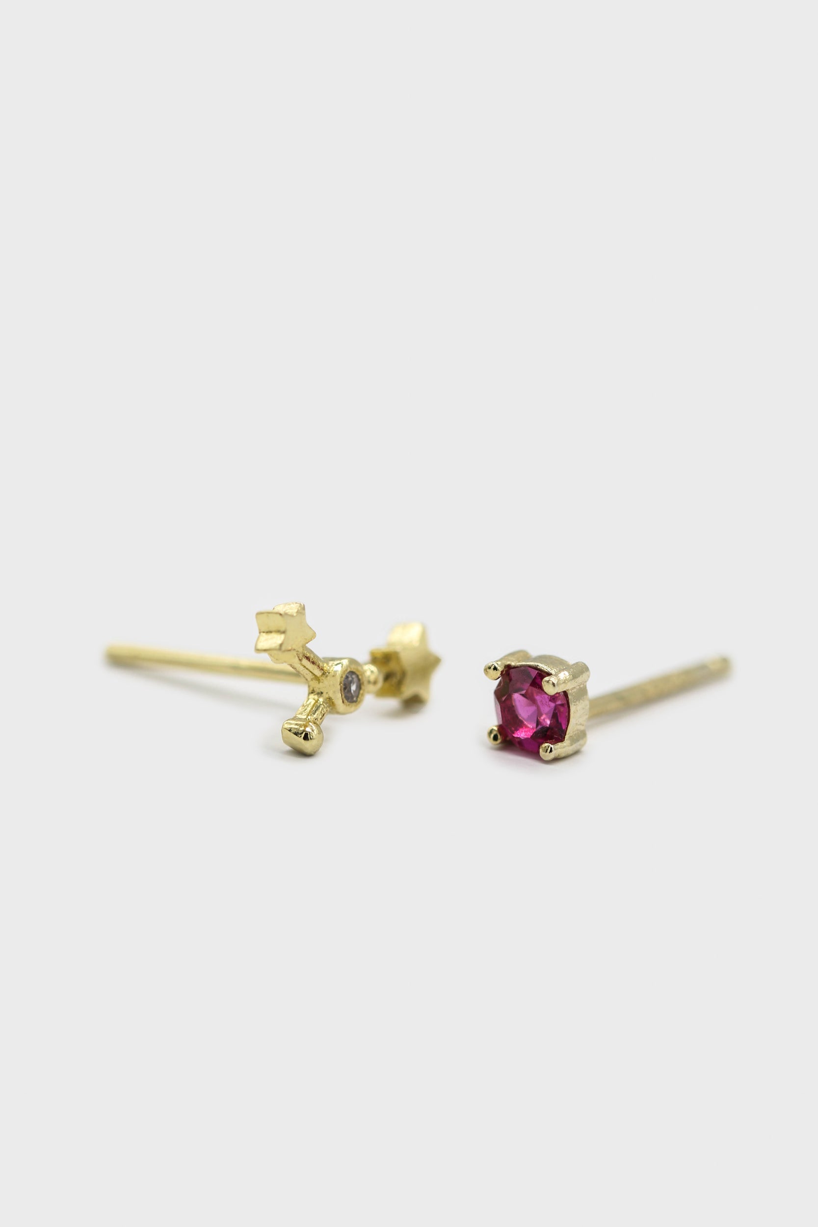 Gold birthstone zodiac earrings / Jul - Ruby red_3