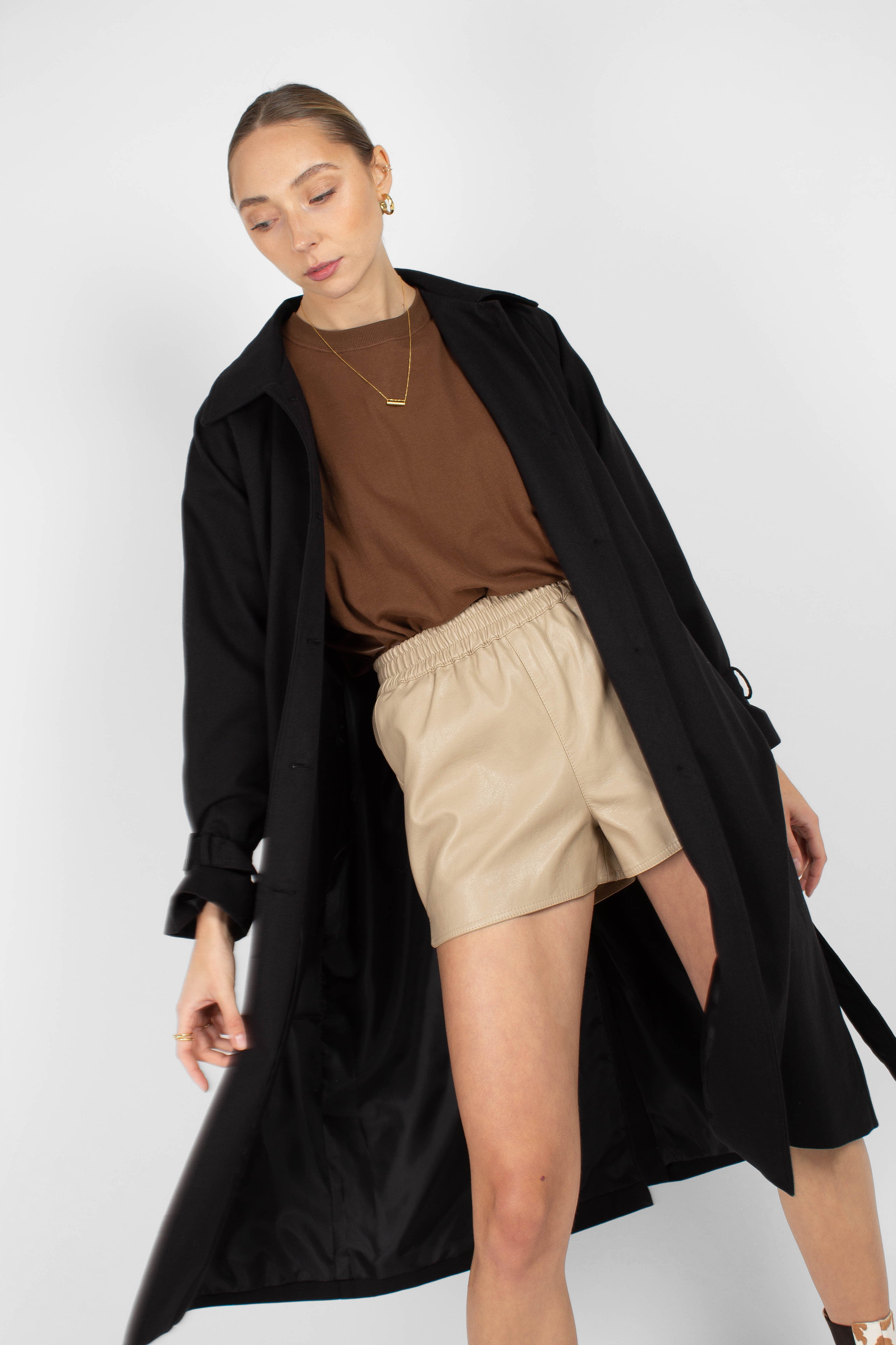 Black single breasted back detail trench coat_7