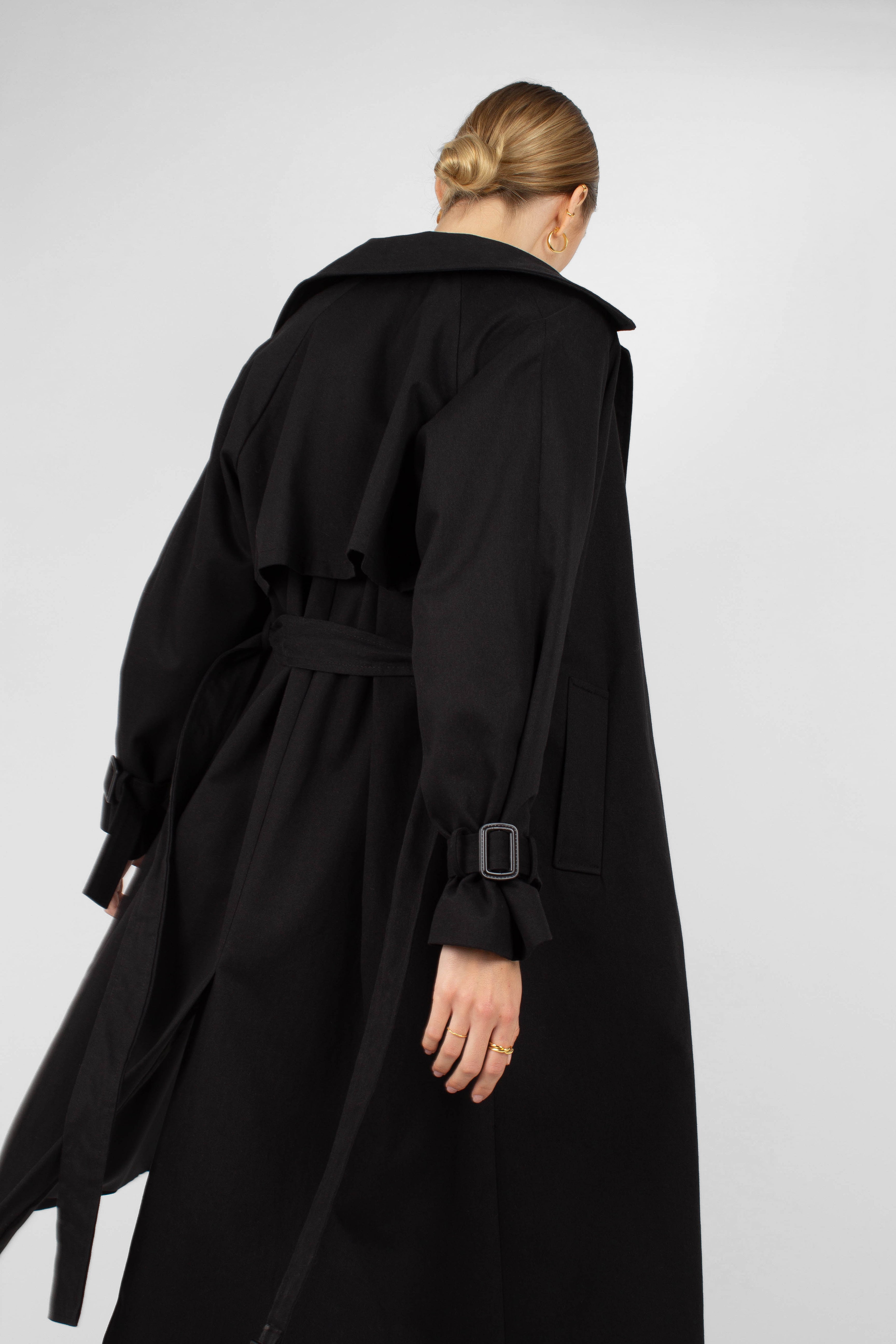 Black single breasted back detail trench coat_2
