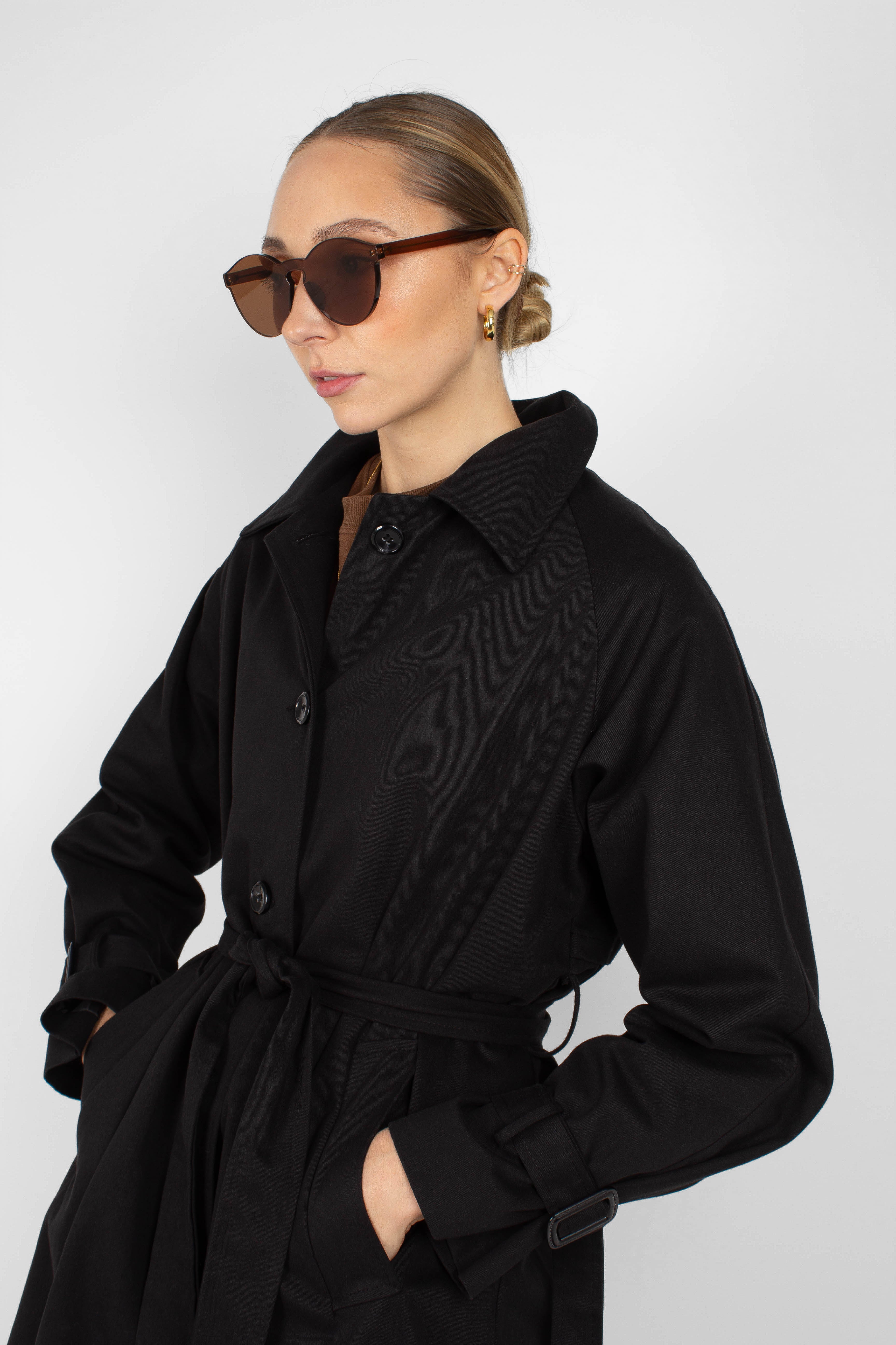 Black single breasted back detail trench coat_4
