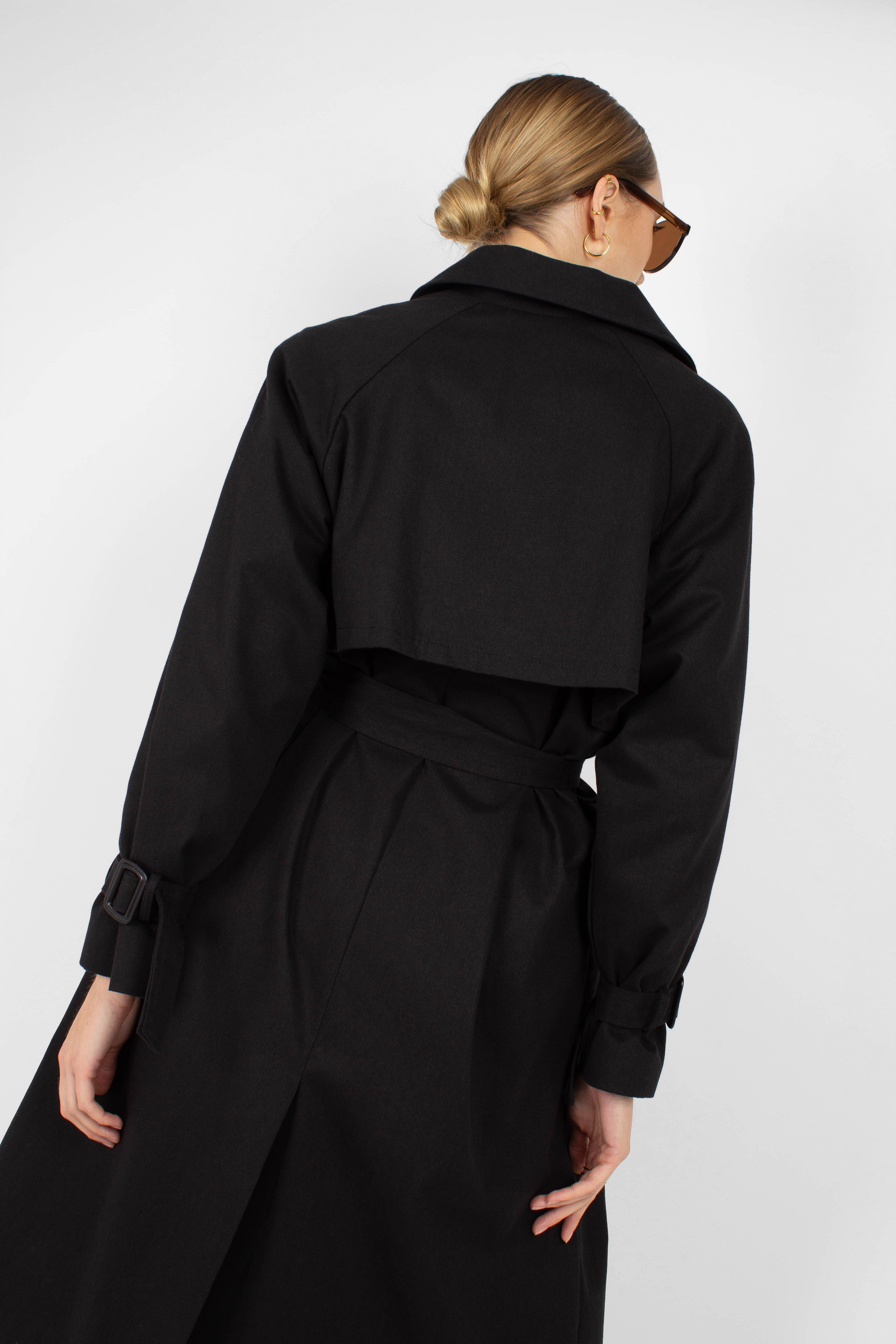 Black single breasted back detail trench coat_5