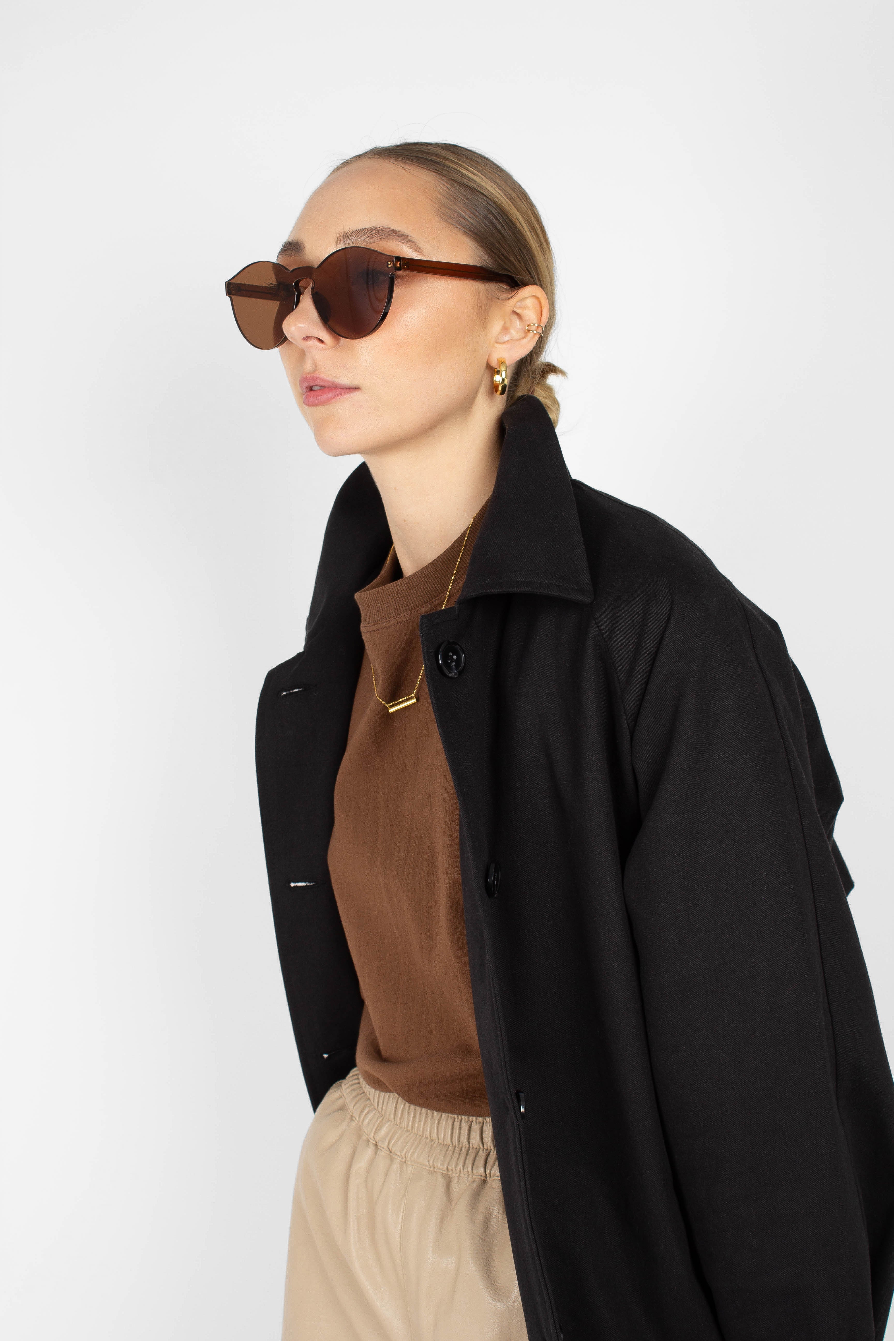 Black single breasted back detail trench coat_6