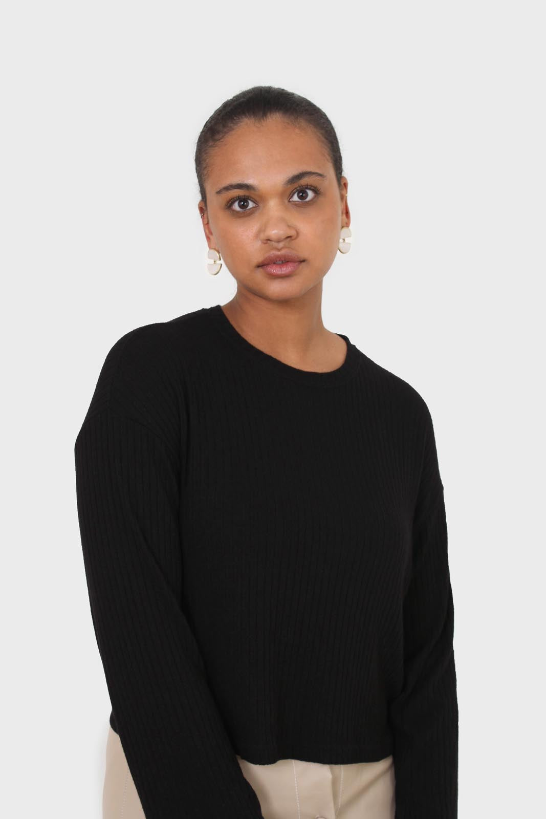 Black semi sheer vertical striped long sleeved top_1