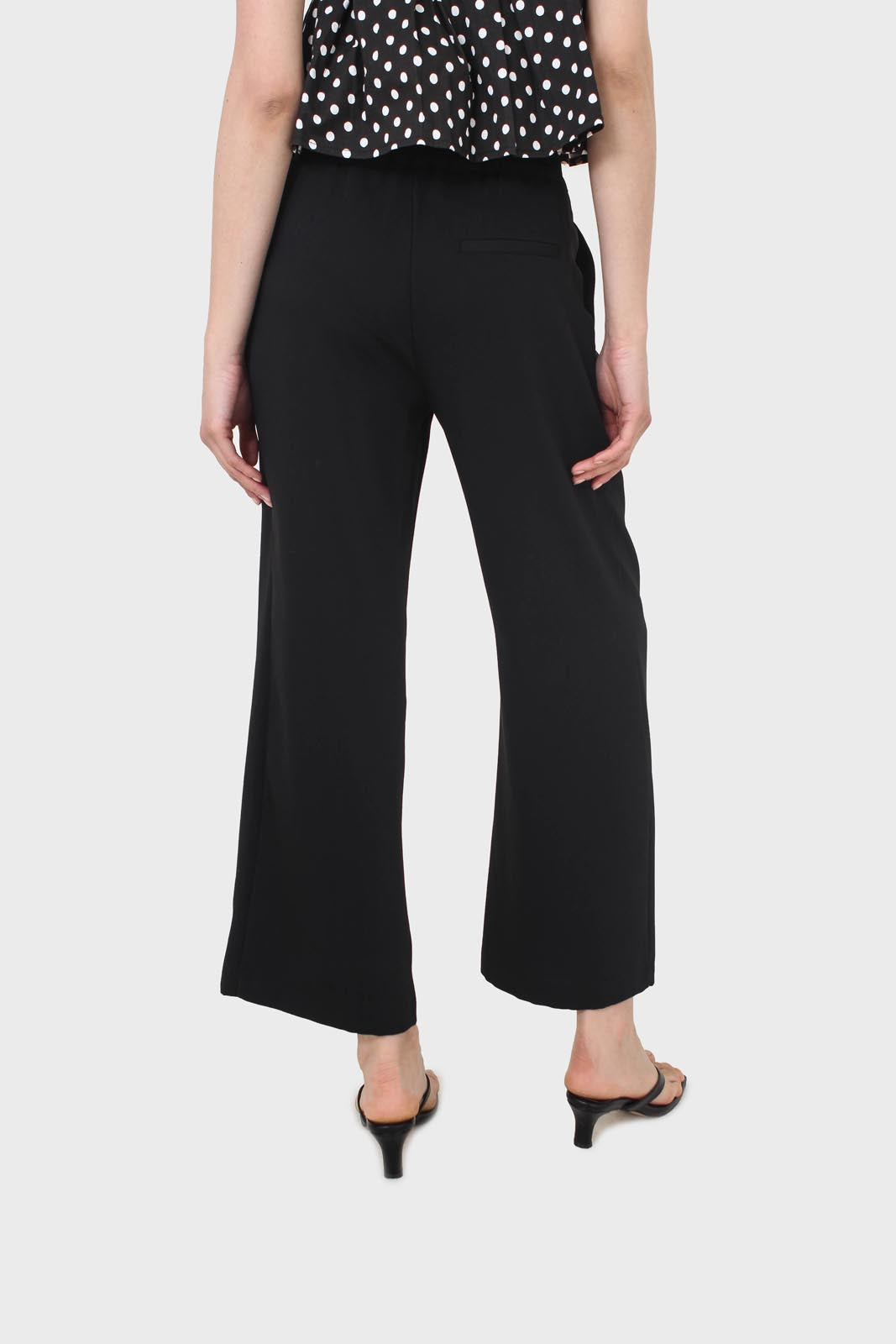 Black flap pocket wide leg smart trousers_5