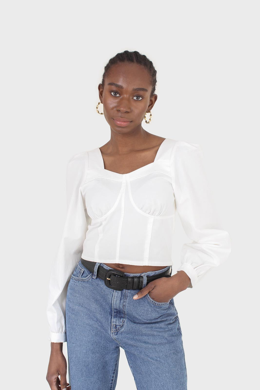 White corset long sleeved cropped top_1