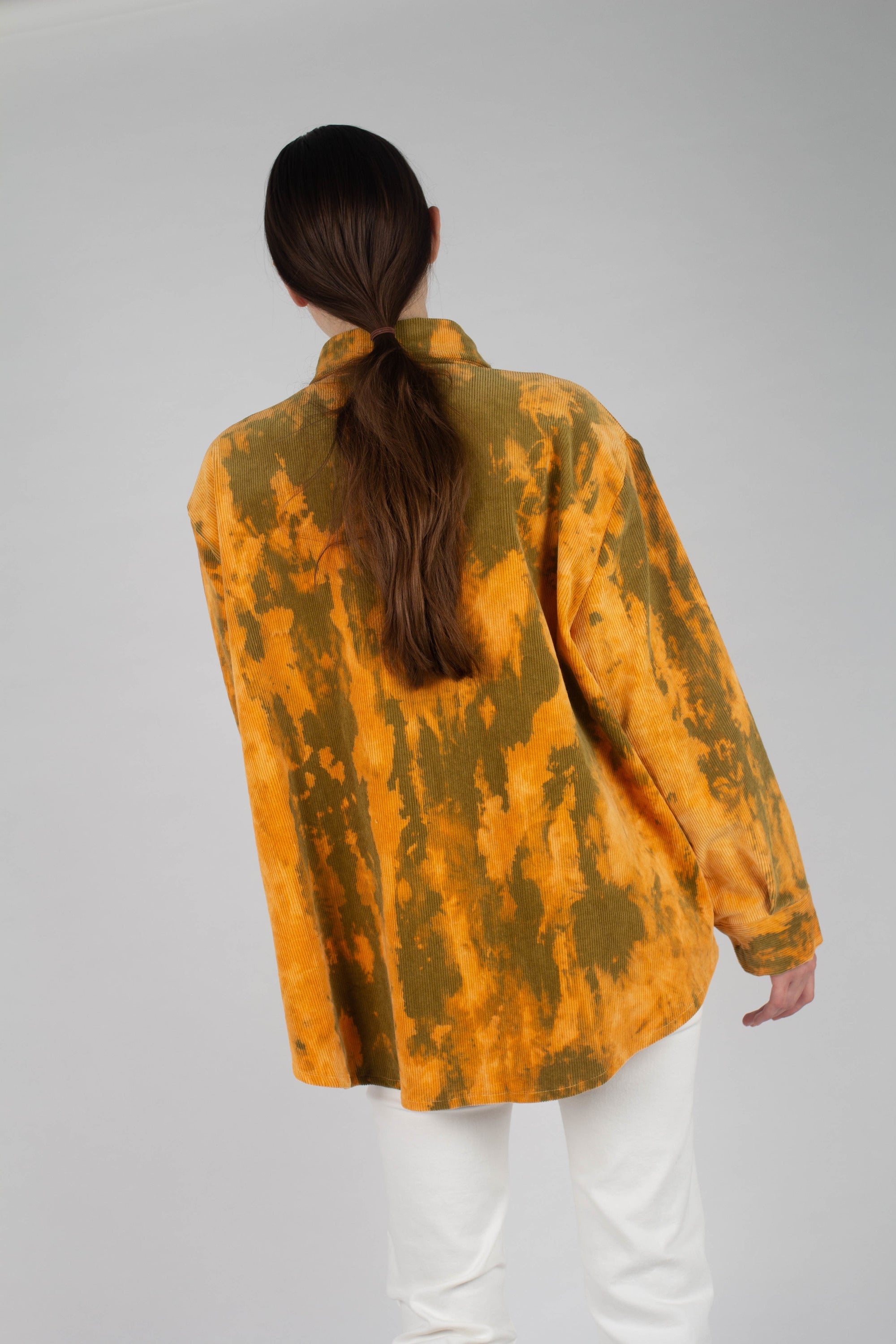 Orange and khaki tie dye tie waist shirt jacket_16