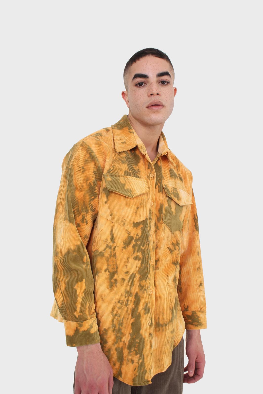 Orange and khaki tie dye tie waist shirt jacket_1