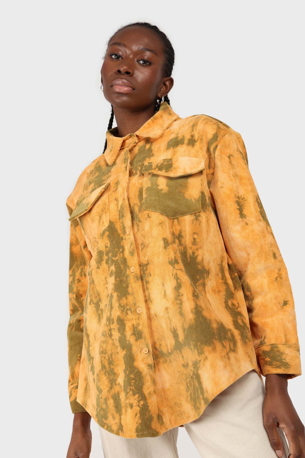Orange and khaki tie dye tie waist shirt jacket_10