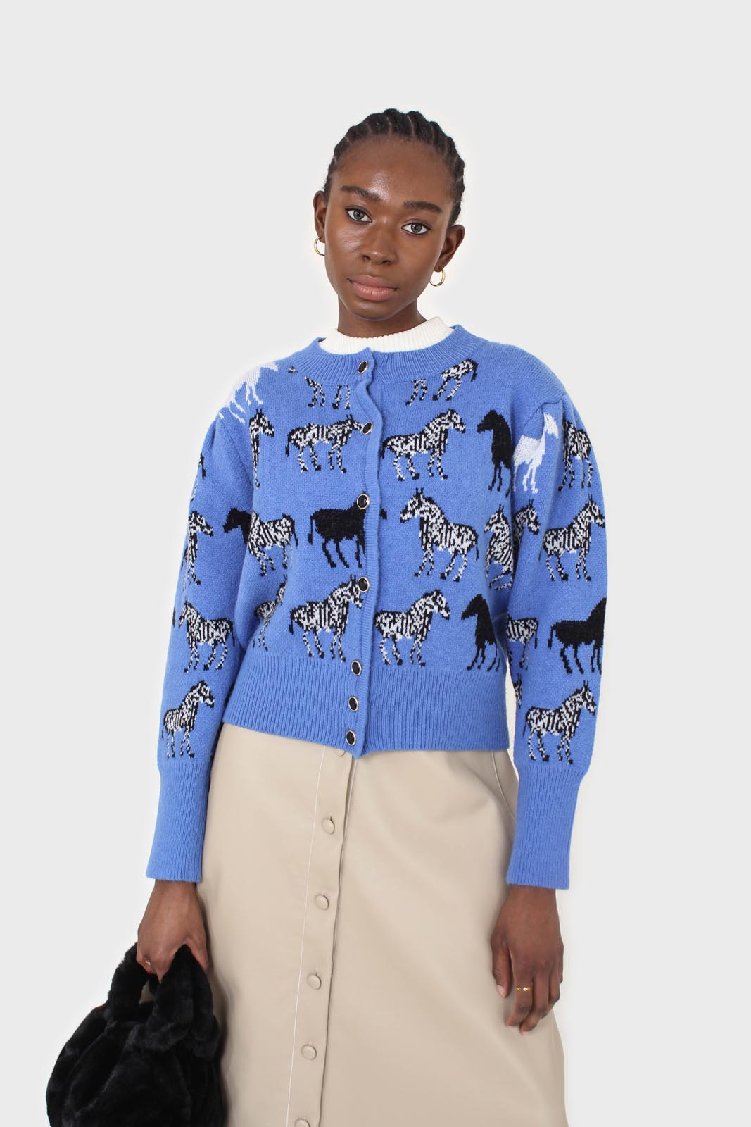 Beige vegan leather contrast stitch button maxi skirt_5