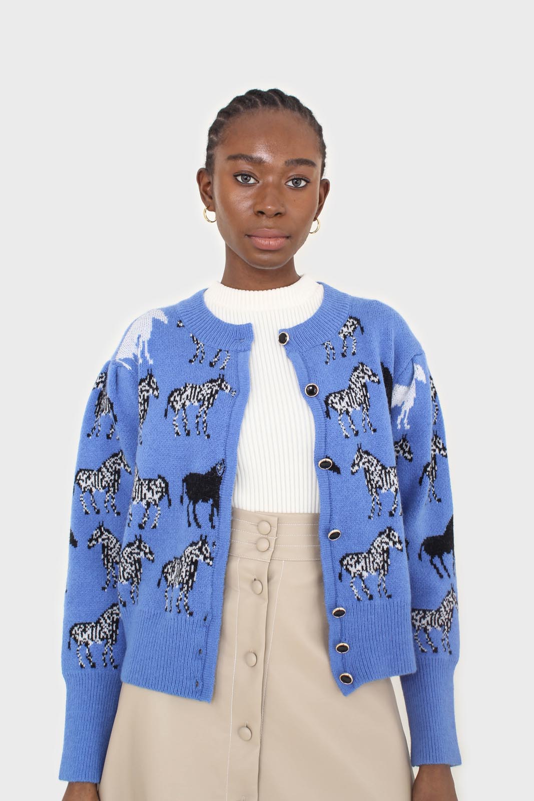 Beige vegan leather contrast stitch button maxi skirt_6